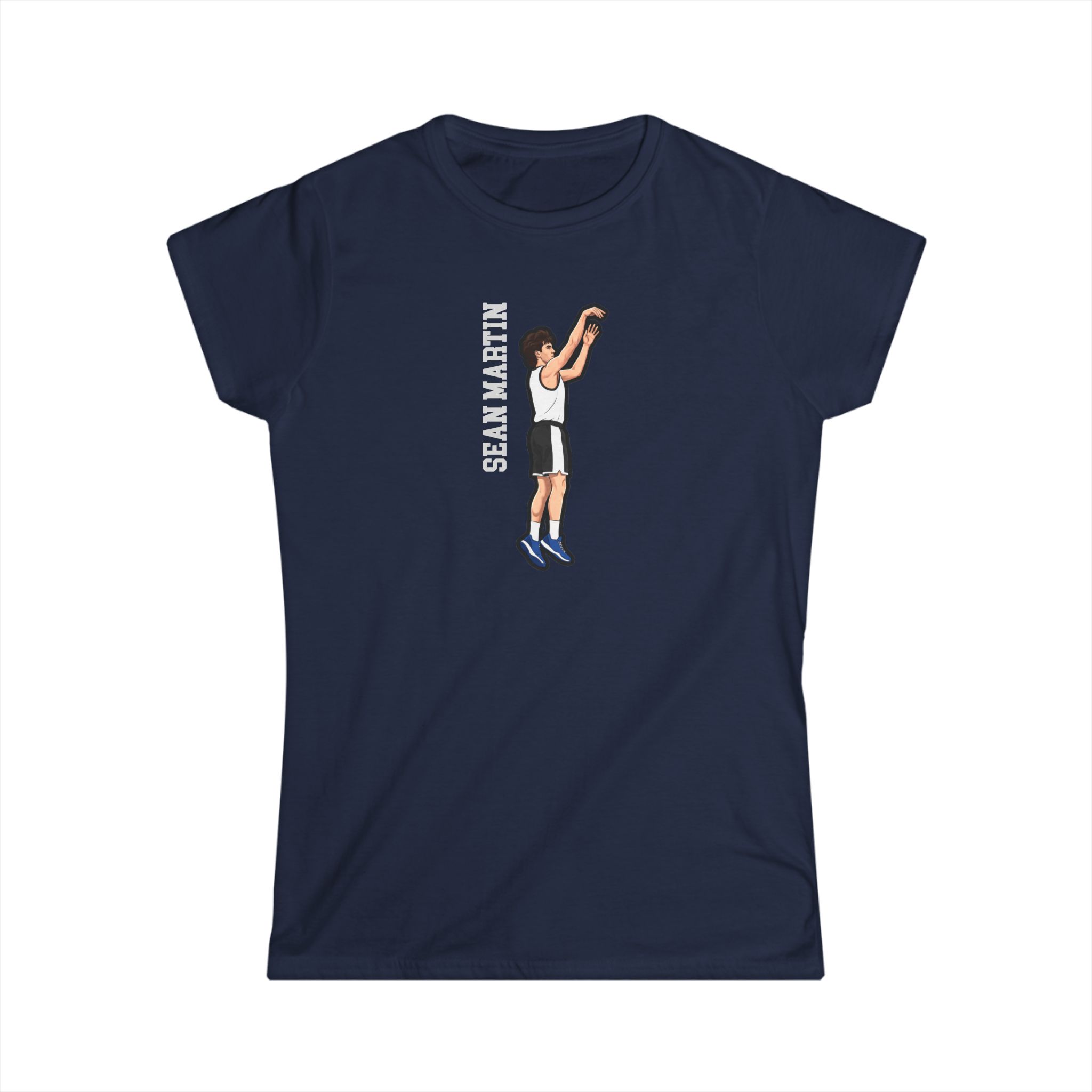 Women's Softstyle Tee — character_name_vertical in Navy