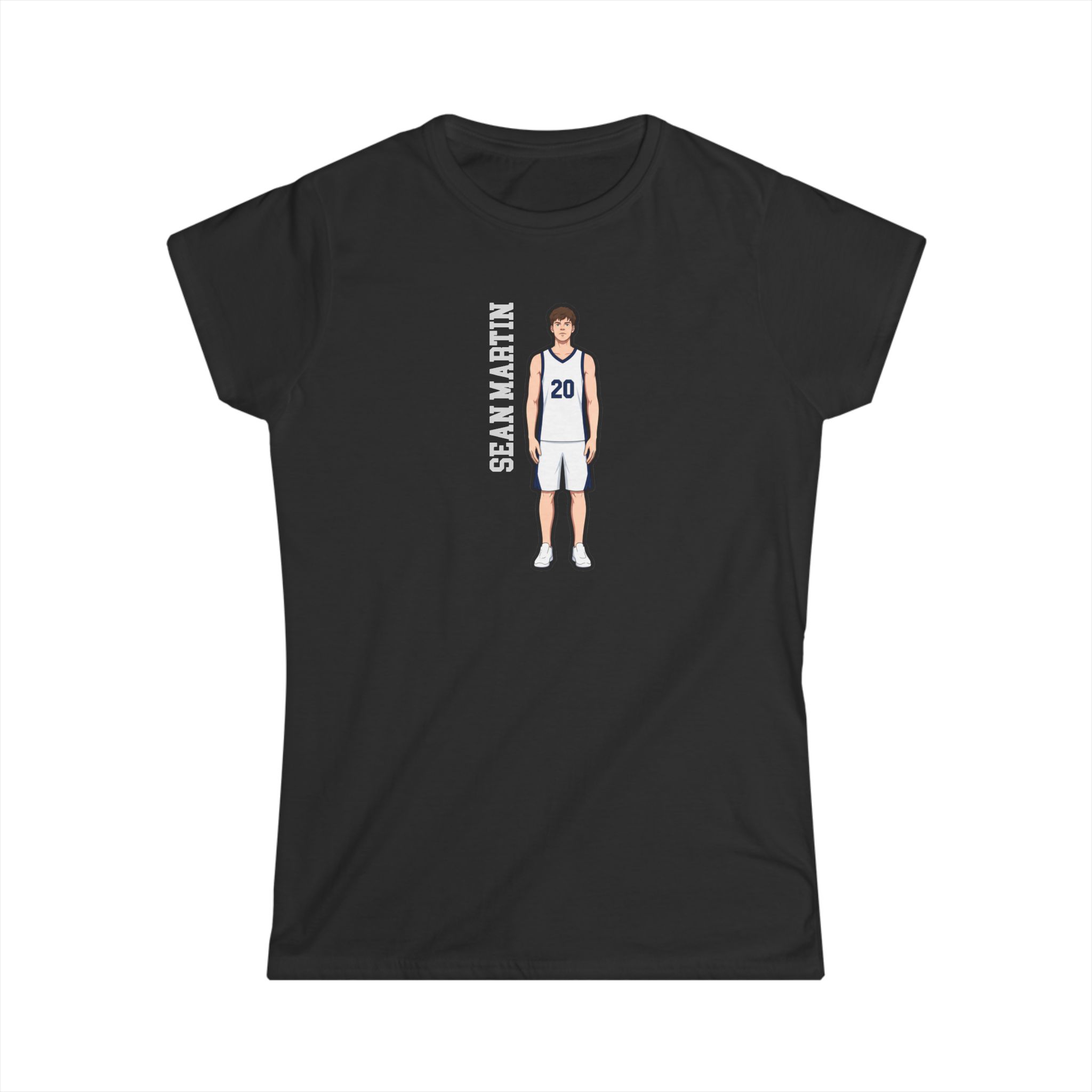 Women's Softstyle Tee — character_name_vertical in Black