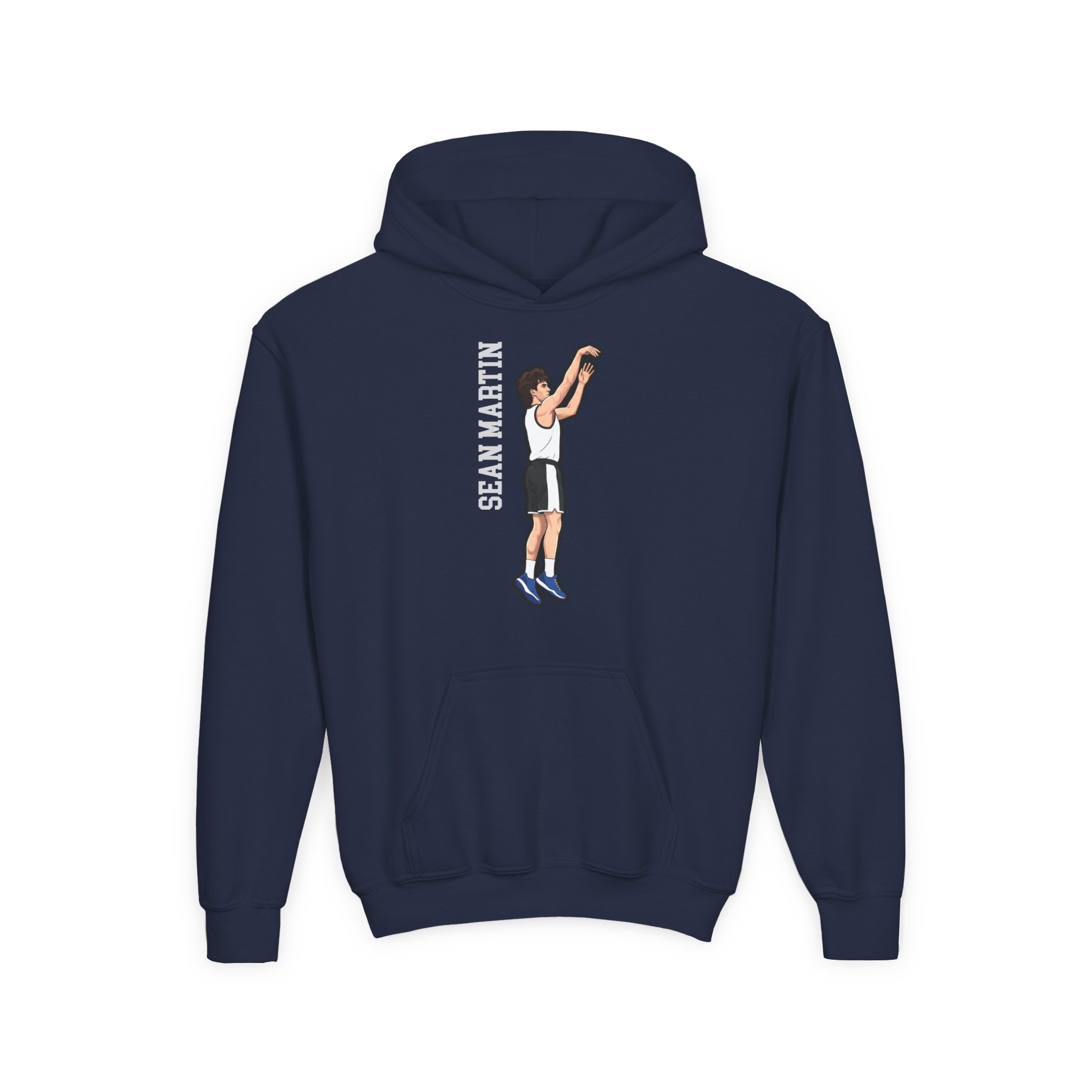 Youth Hoodie — character_name_vertical in Navy
