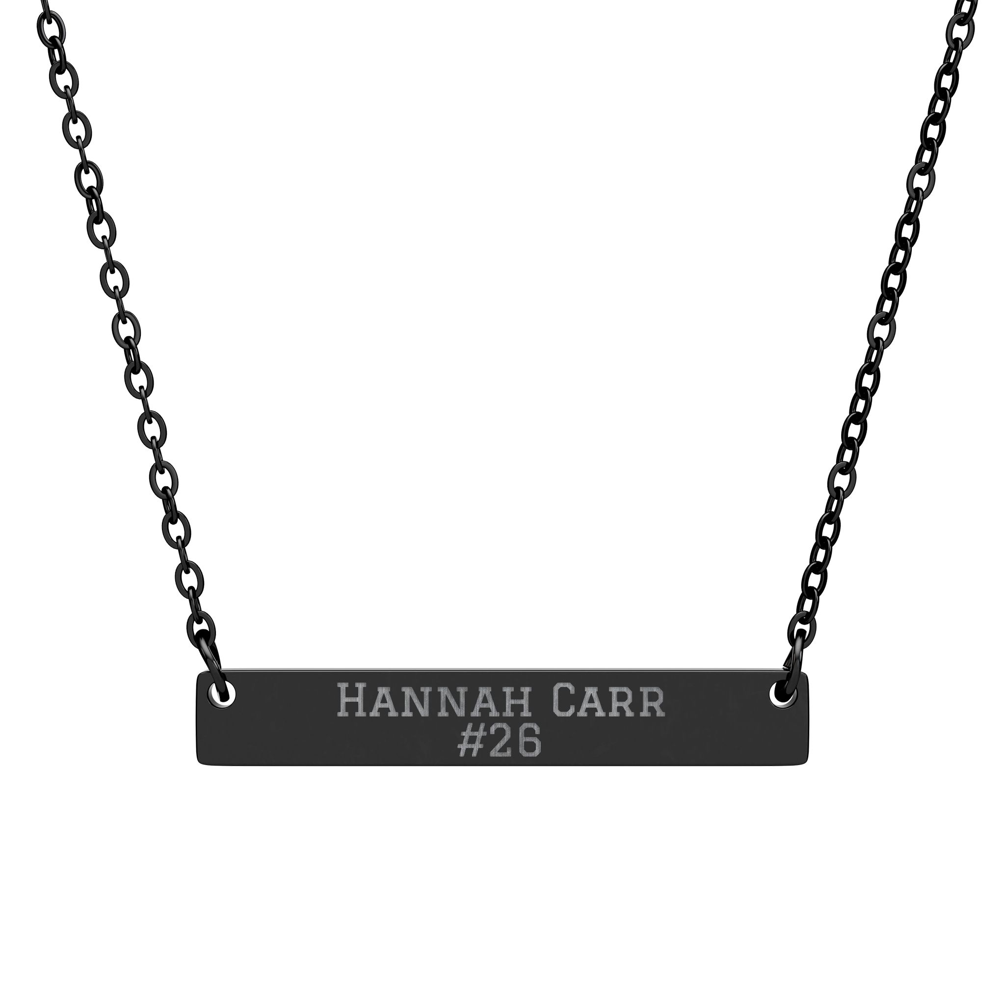 Engraved Bar Necklace — Name & Number in Black