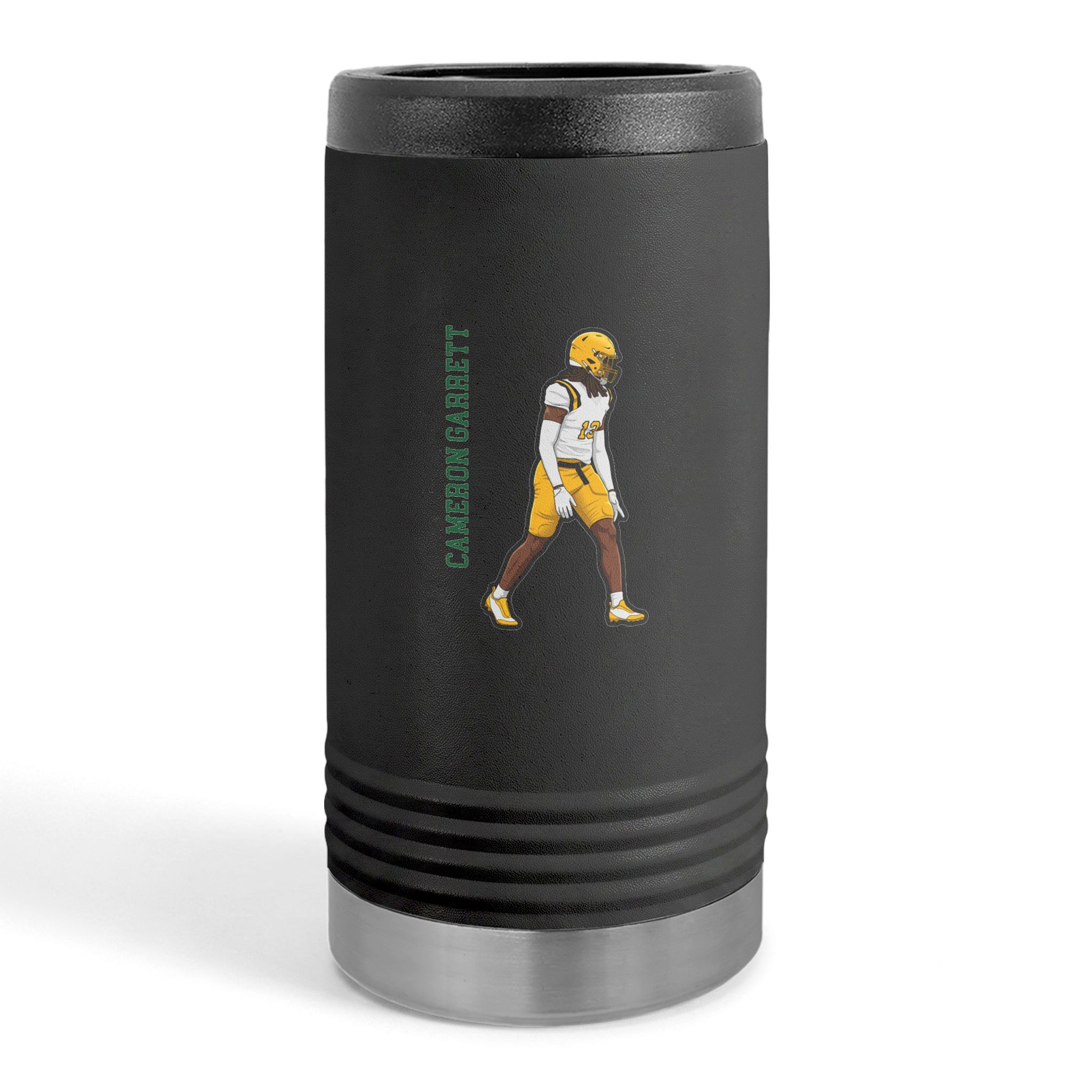 Slim Stainless Can Cooler — character_name_vertical in Black