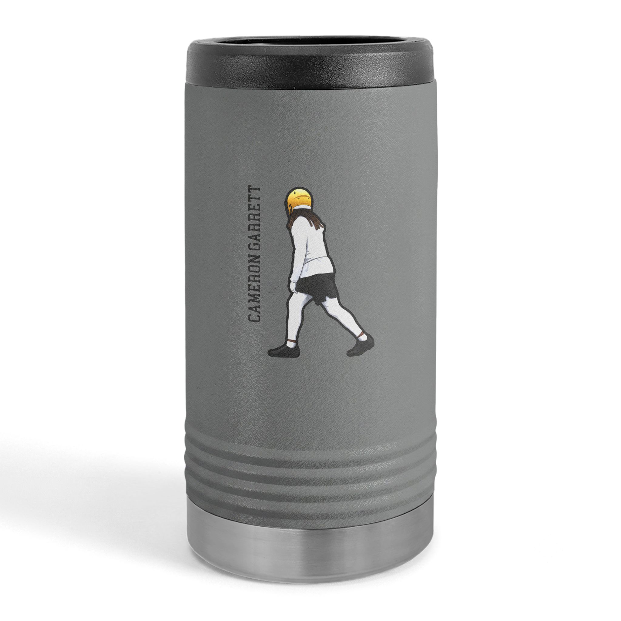 Slim Stainless Can Cooler — character_name_vertical in Grey