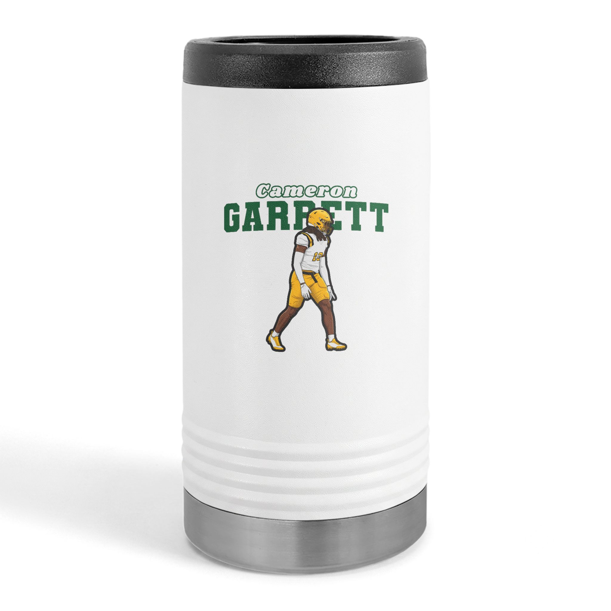 Slim Stainless Can Cooler — character_name_arch in White