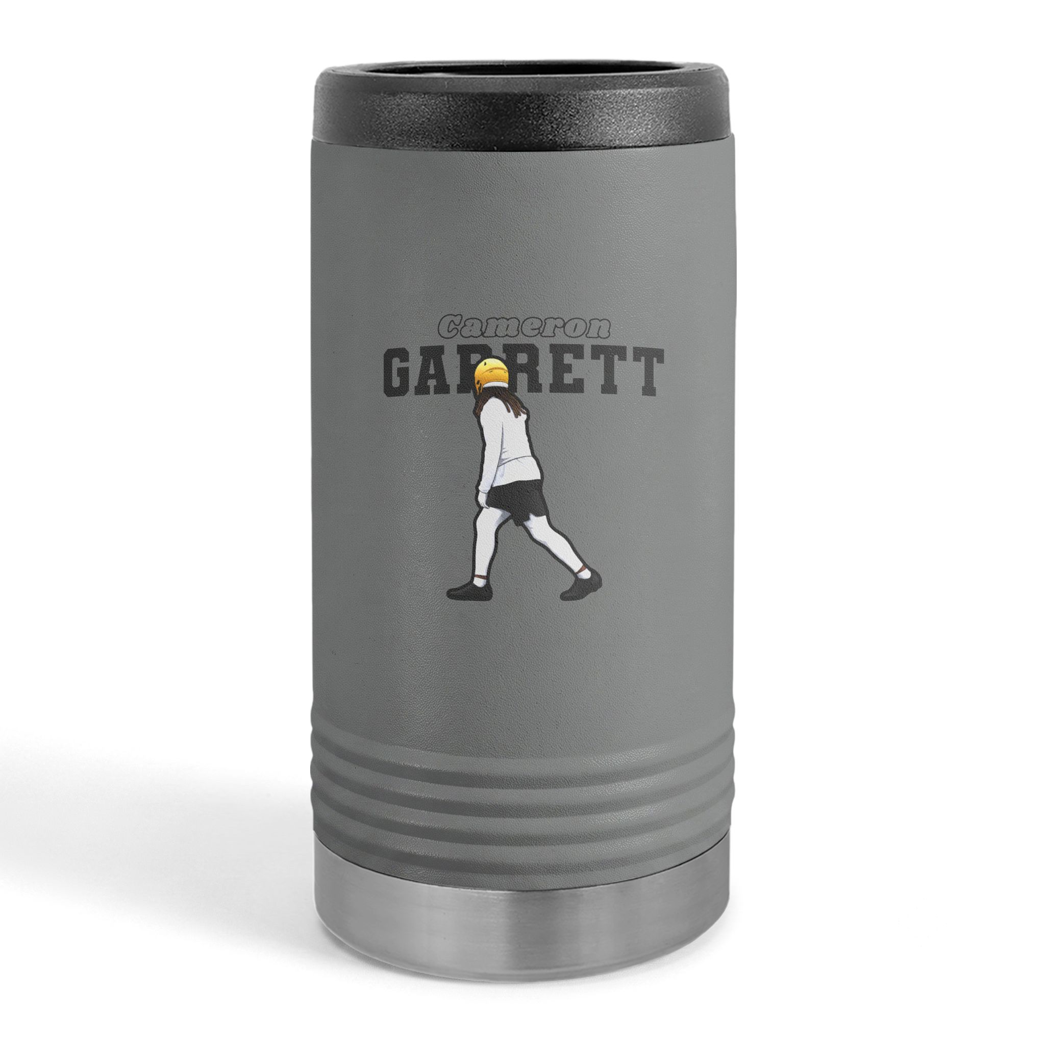 Slim Stainless Can Cooler — character_name_arch in Grey