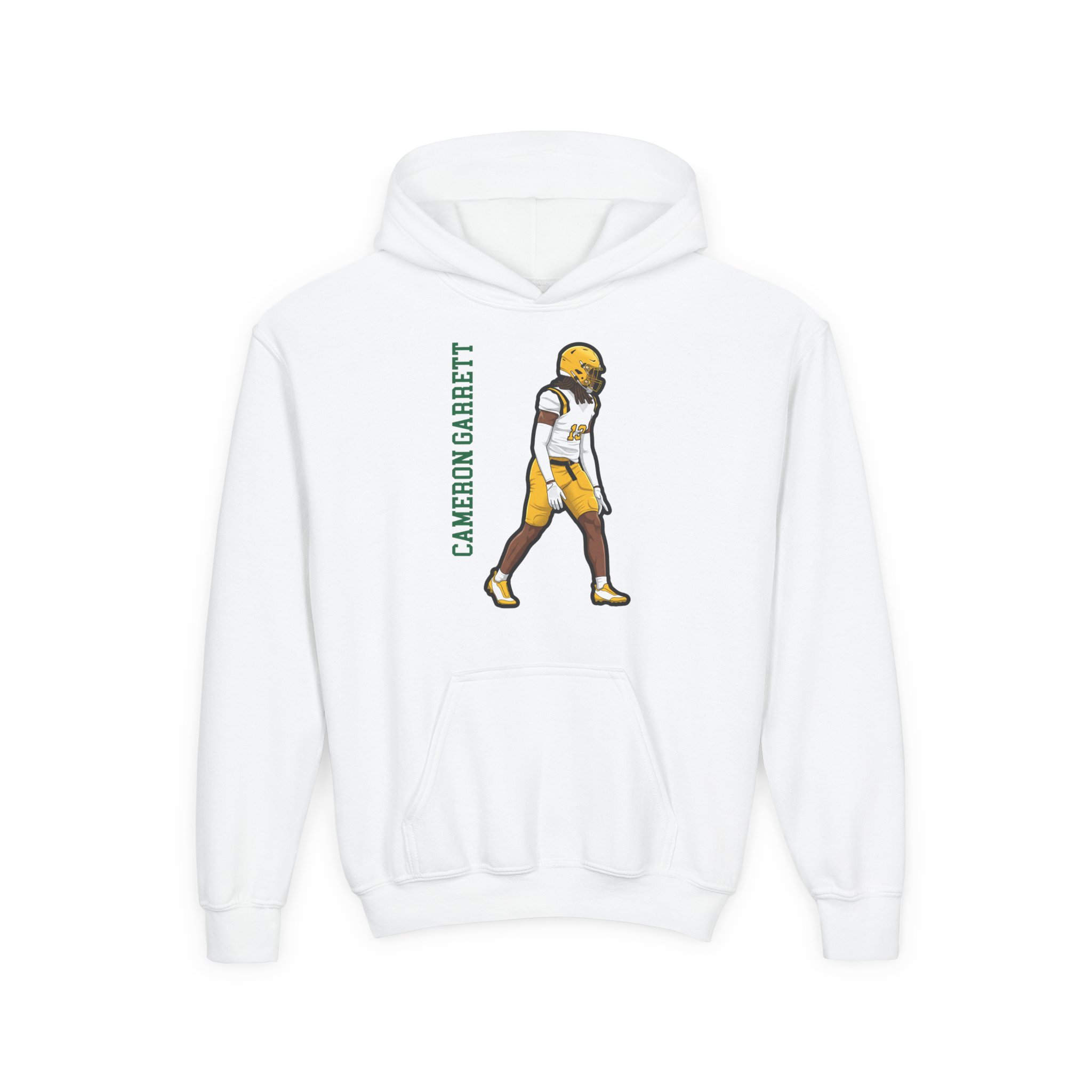 Youth Hoodie — character_name_vertical in White