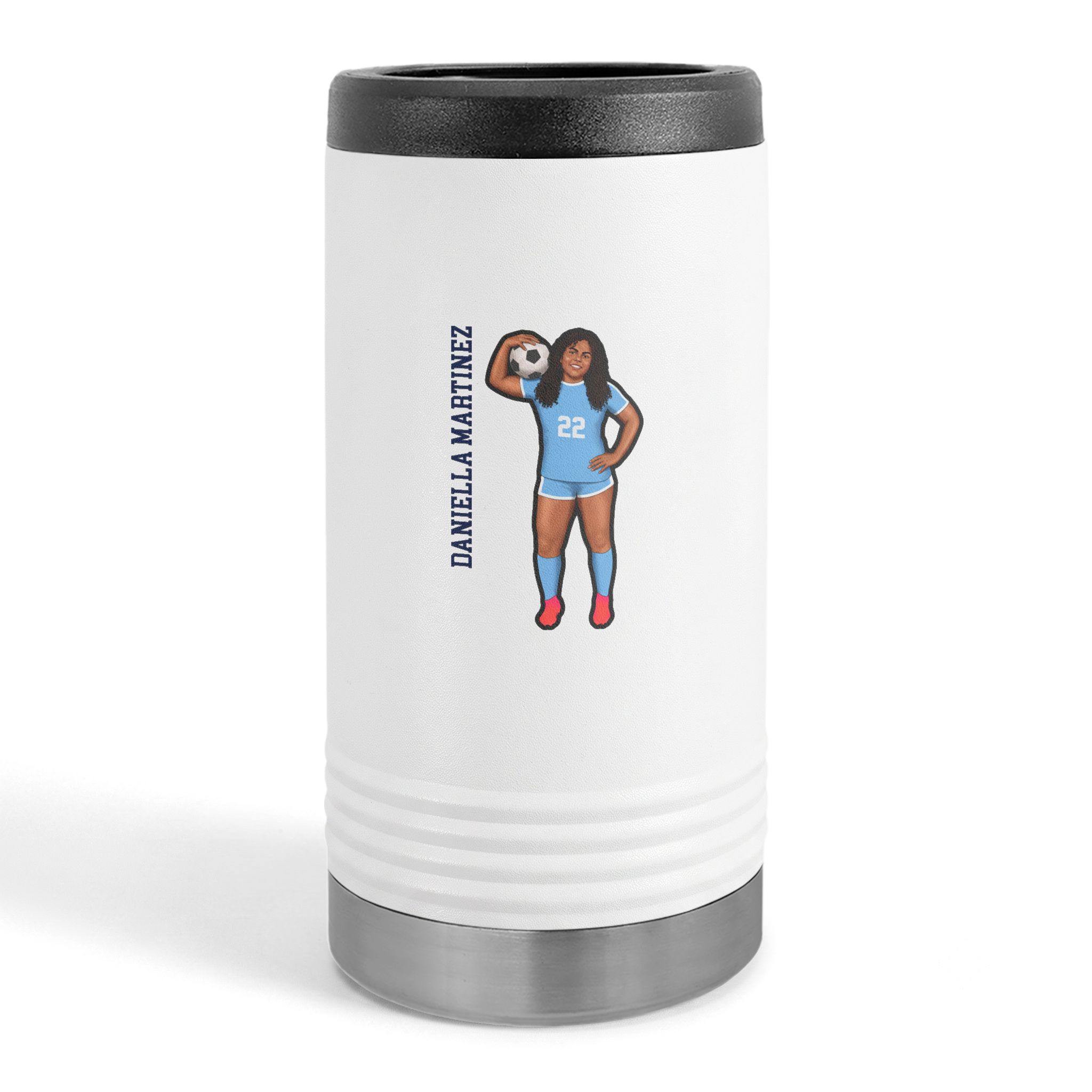 Slim Stainless Can Cooler — character_name_vertical in White