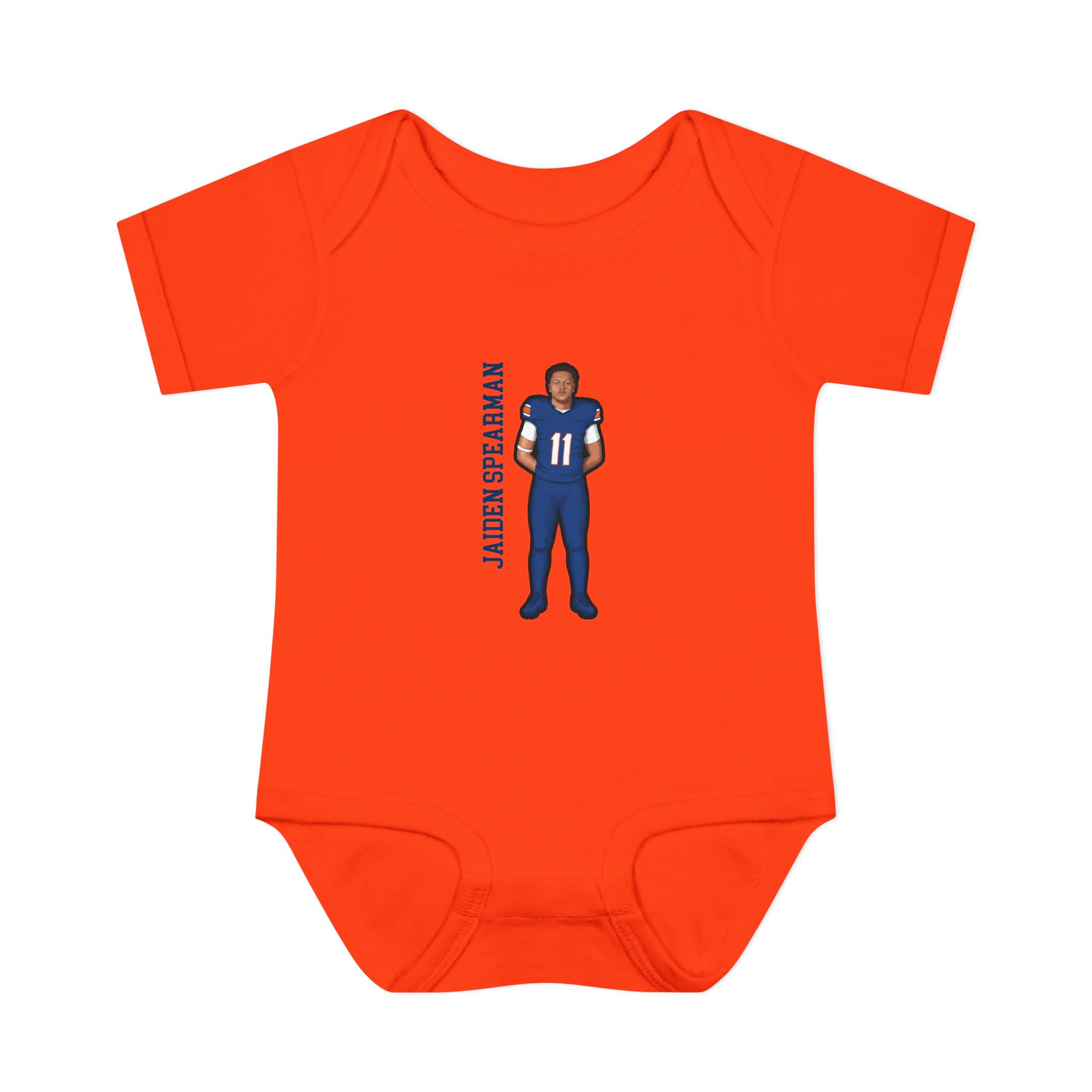 Baby Onesie — character_name_vertical in Orange