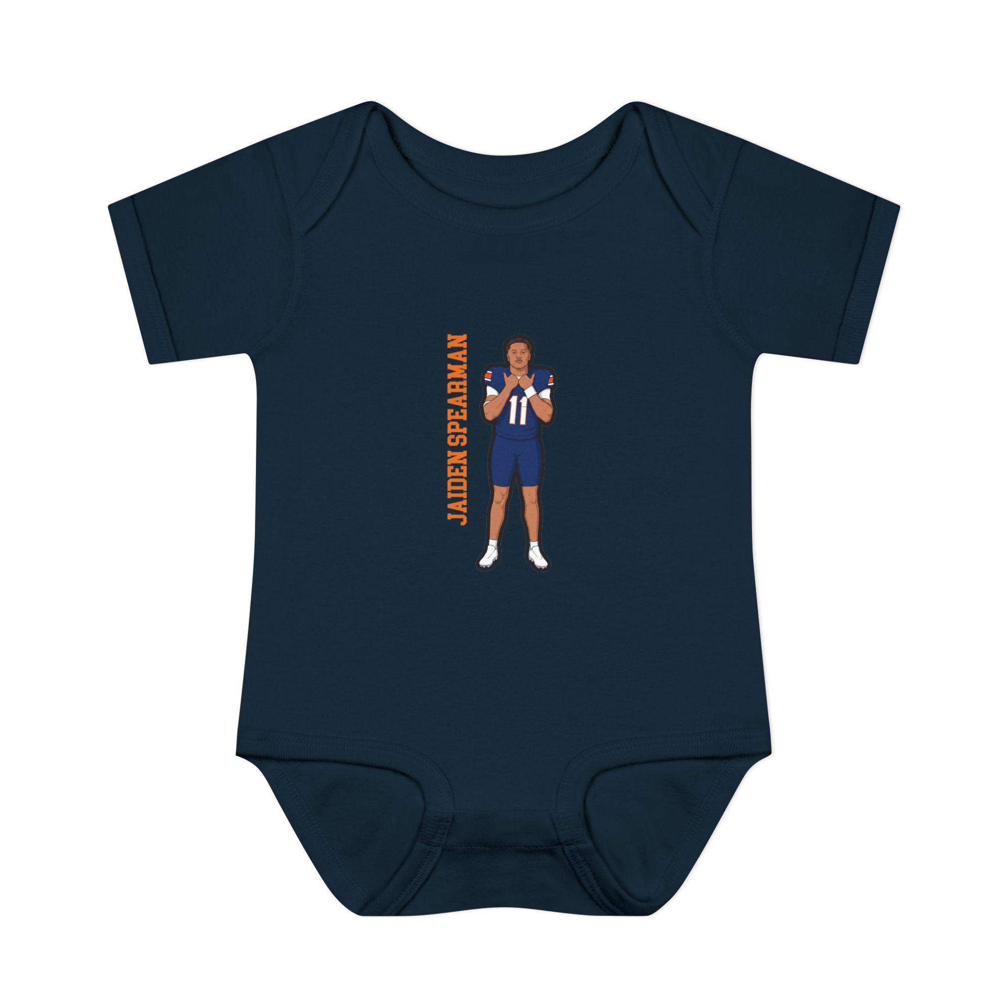 Baby Onesie — character_name_vertical in Navy