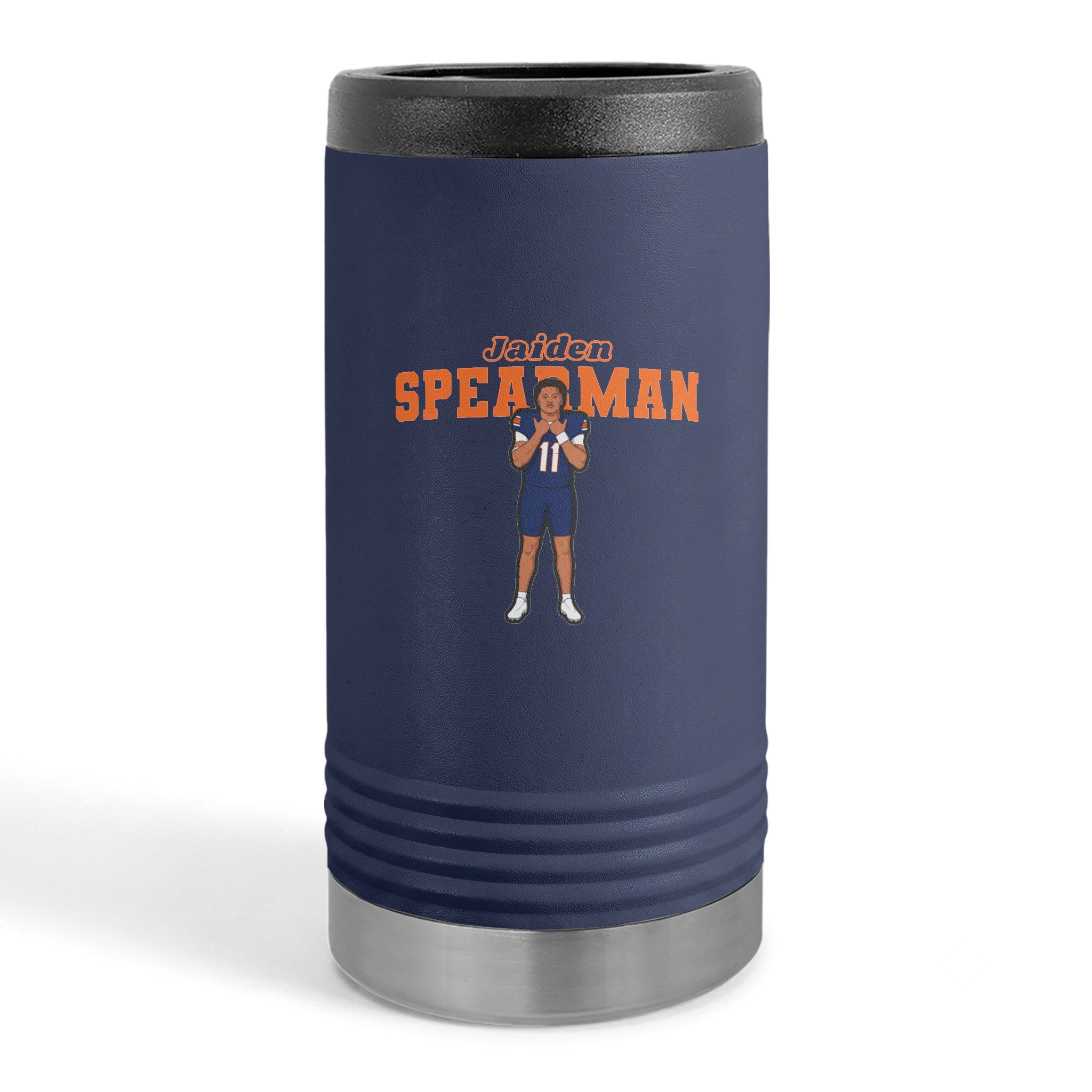 Slim Stainless Can Cooler — character_name_arch in Navy