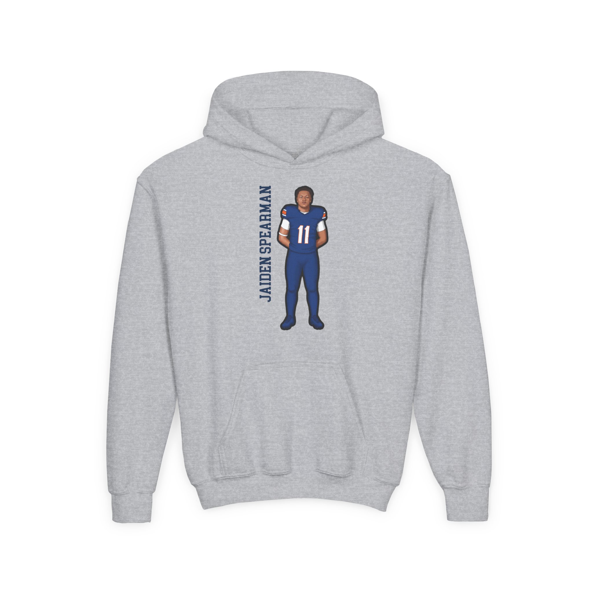 Youth Hoodie — character_name_vertical in Grey