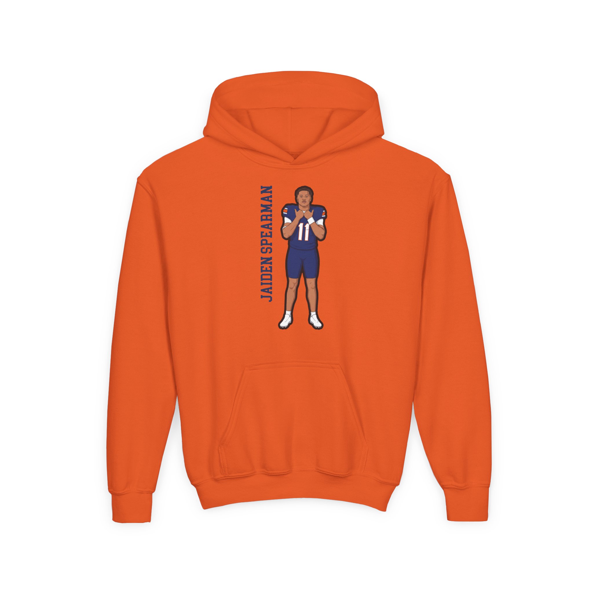 Youth Hoodie — character_name_vertical in Orange