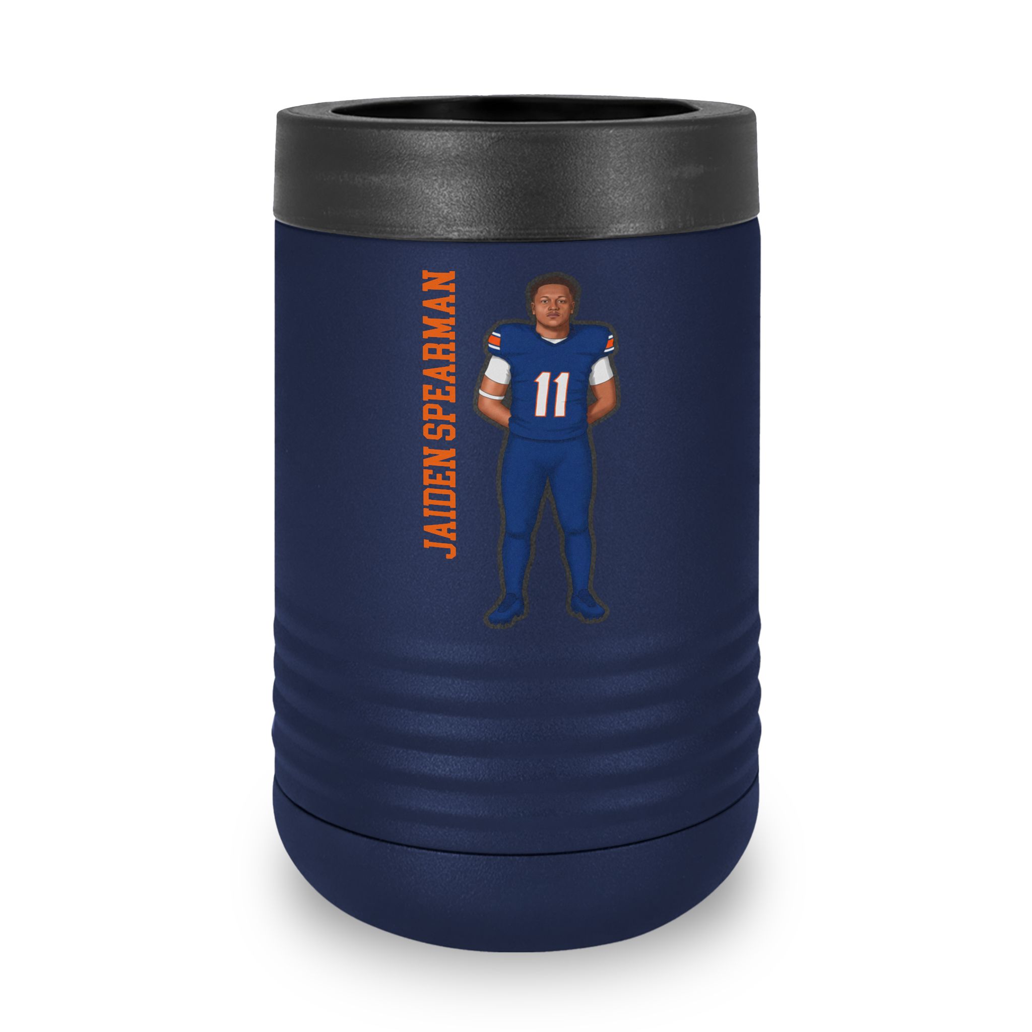 Stainless Can Cooler — character_name_vertical in Navy