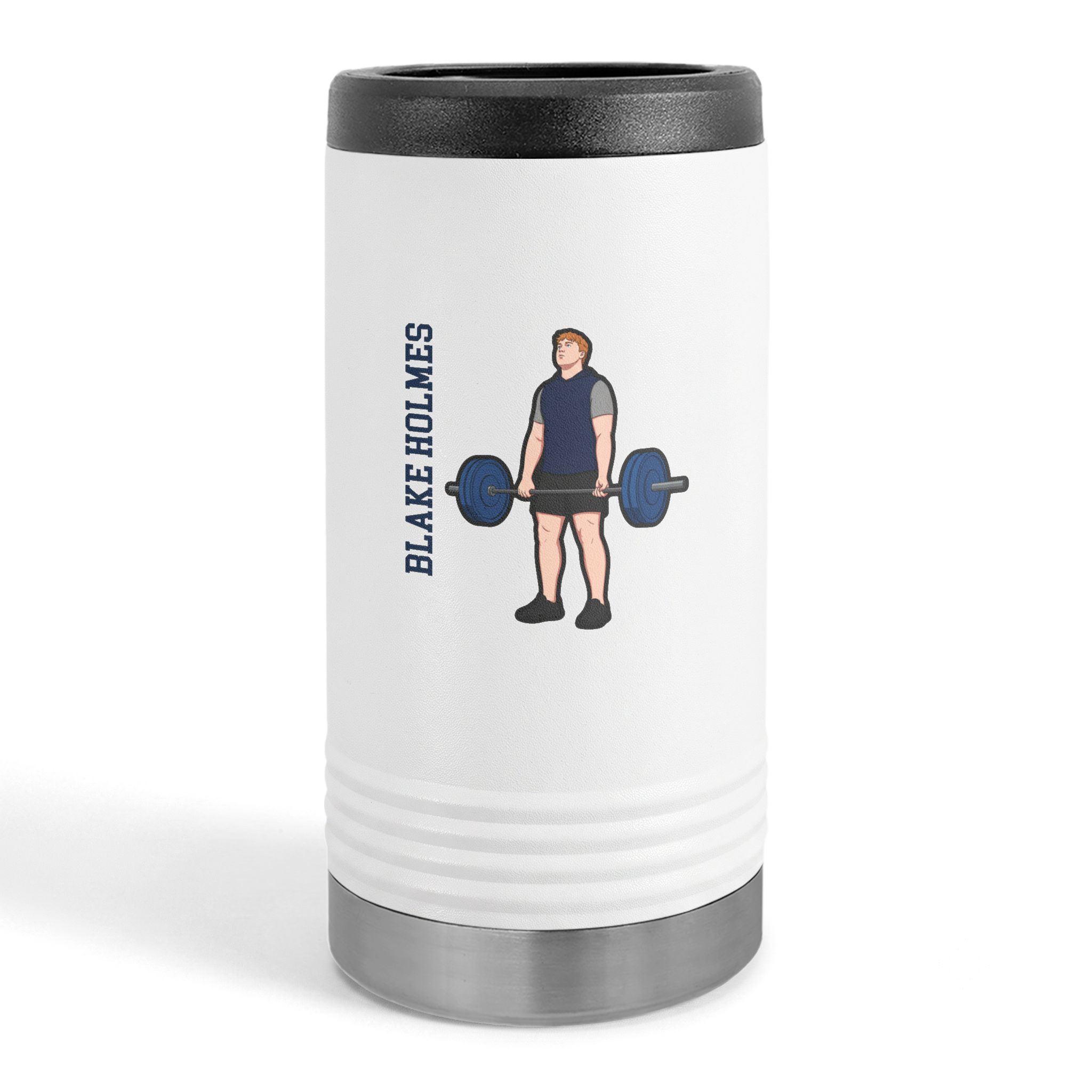 Slim Stainless Can Cooler — character_name_vertical in White