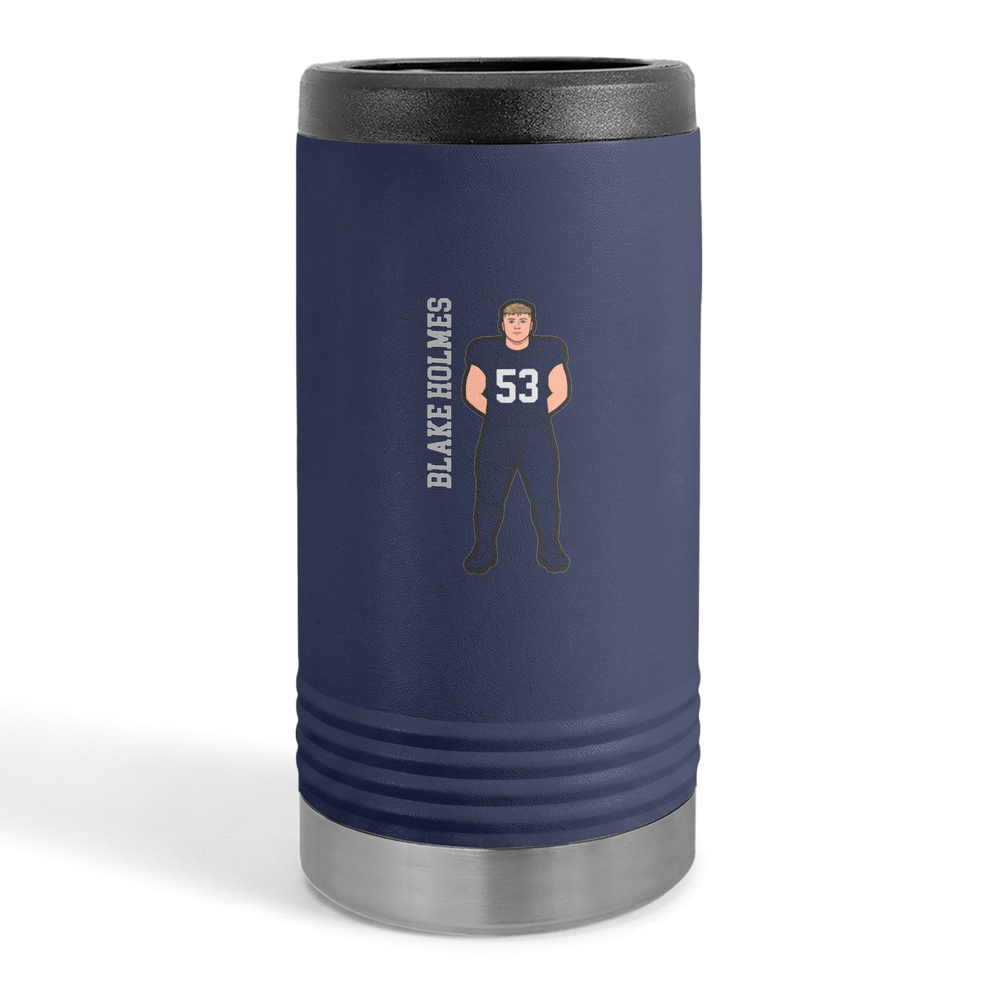 Slim Stainless Can Cooler — character_name_vertical in Navy