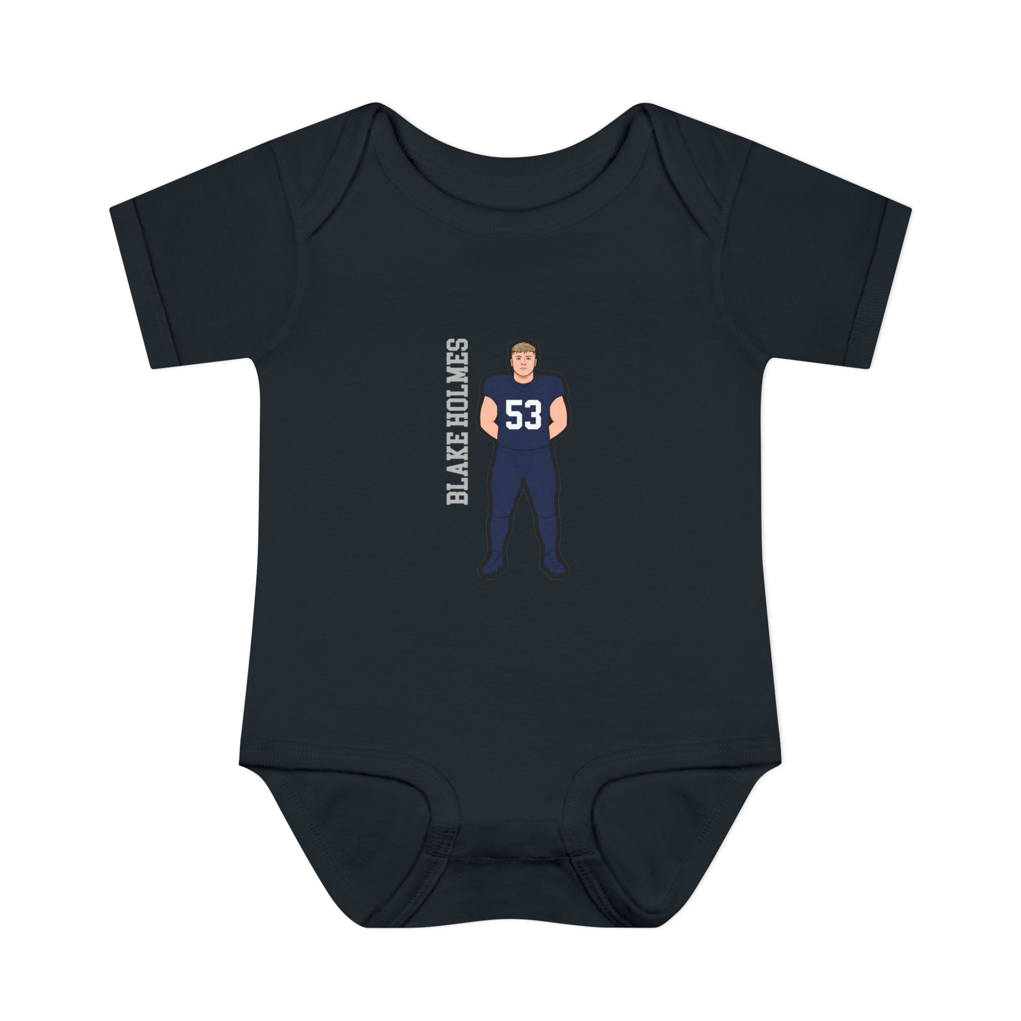 Baby Onesie — character_name_vertical in Black