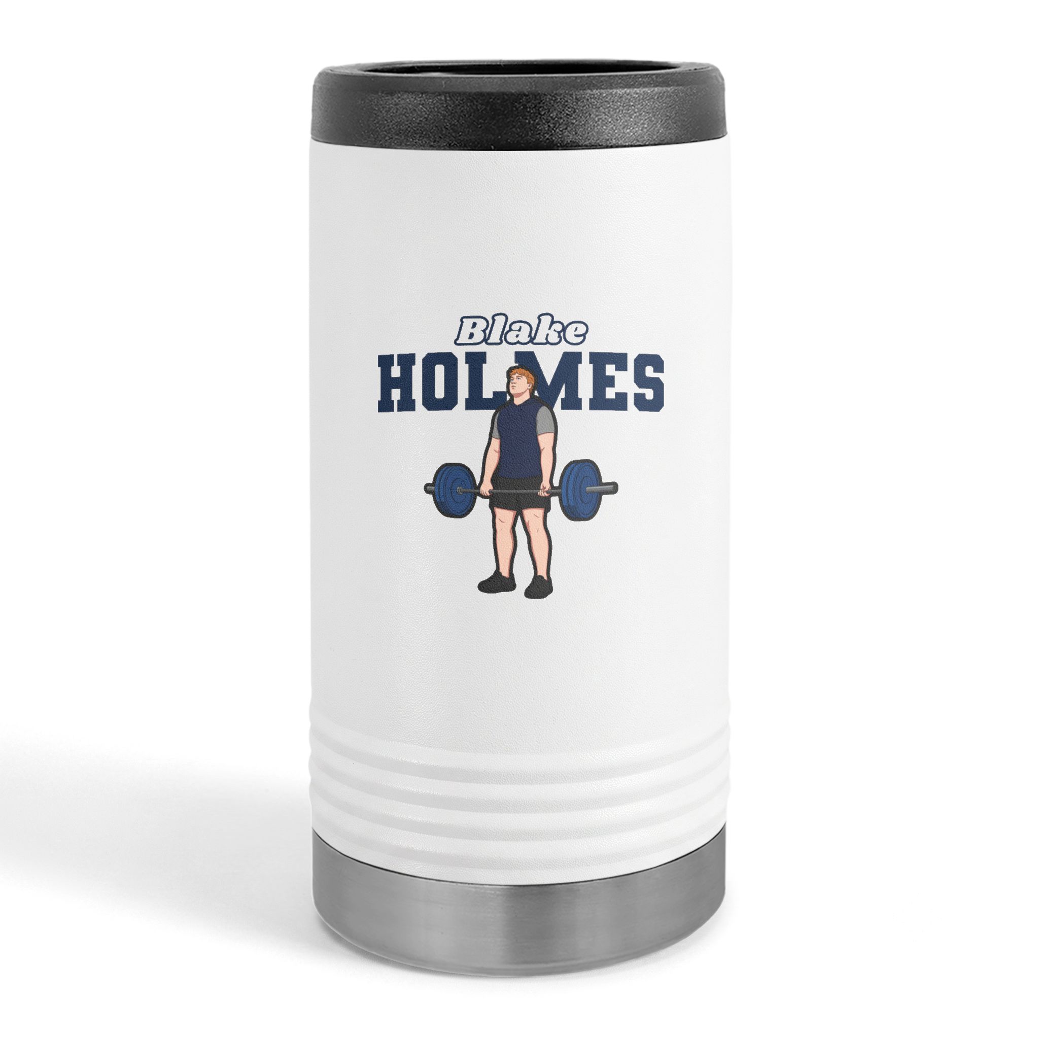 Slim Stainless Can Cooler — character_name_arch in White