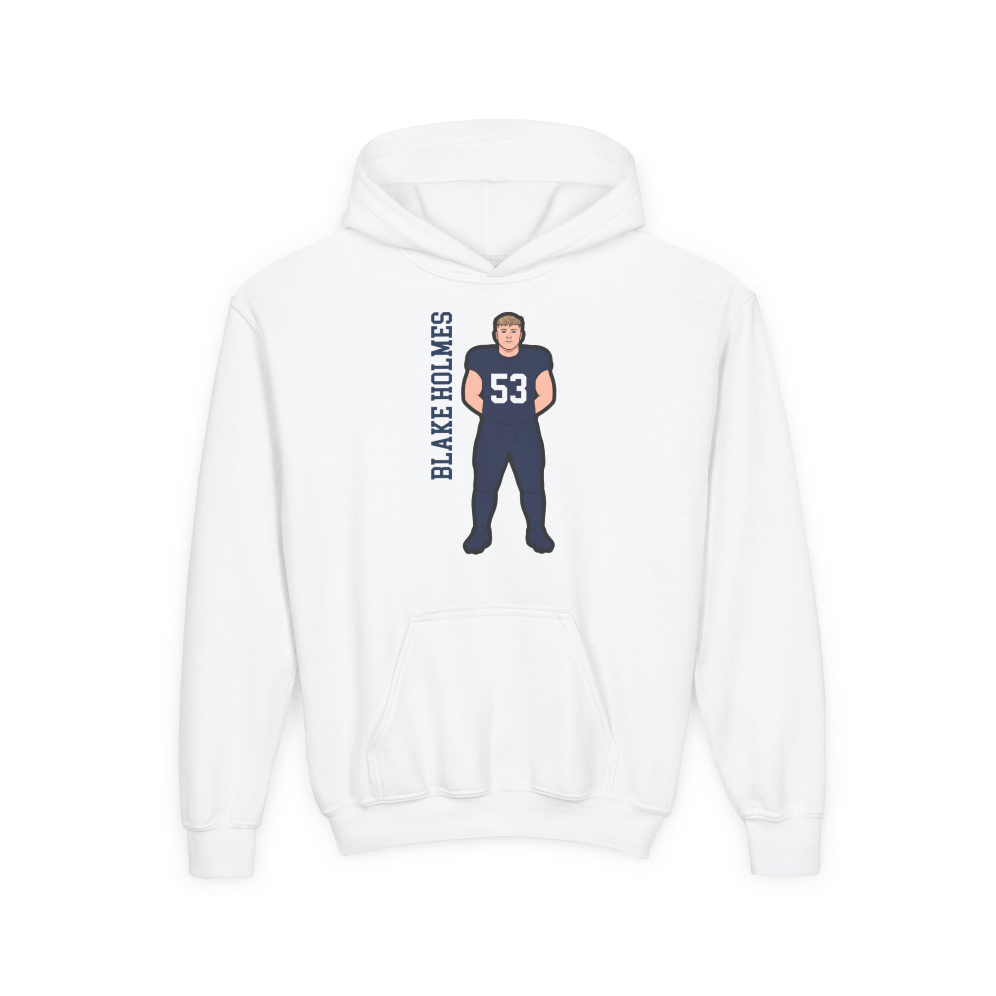 Youth Hoodie — character_name_vertical in White