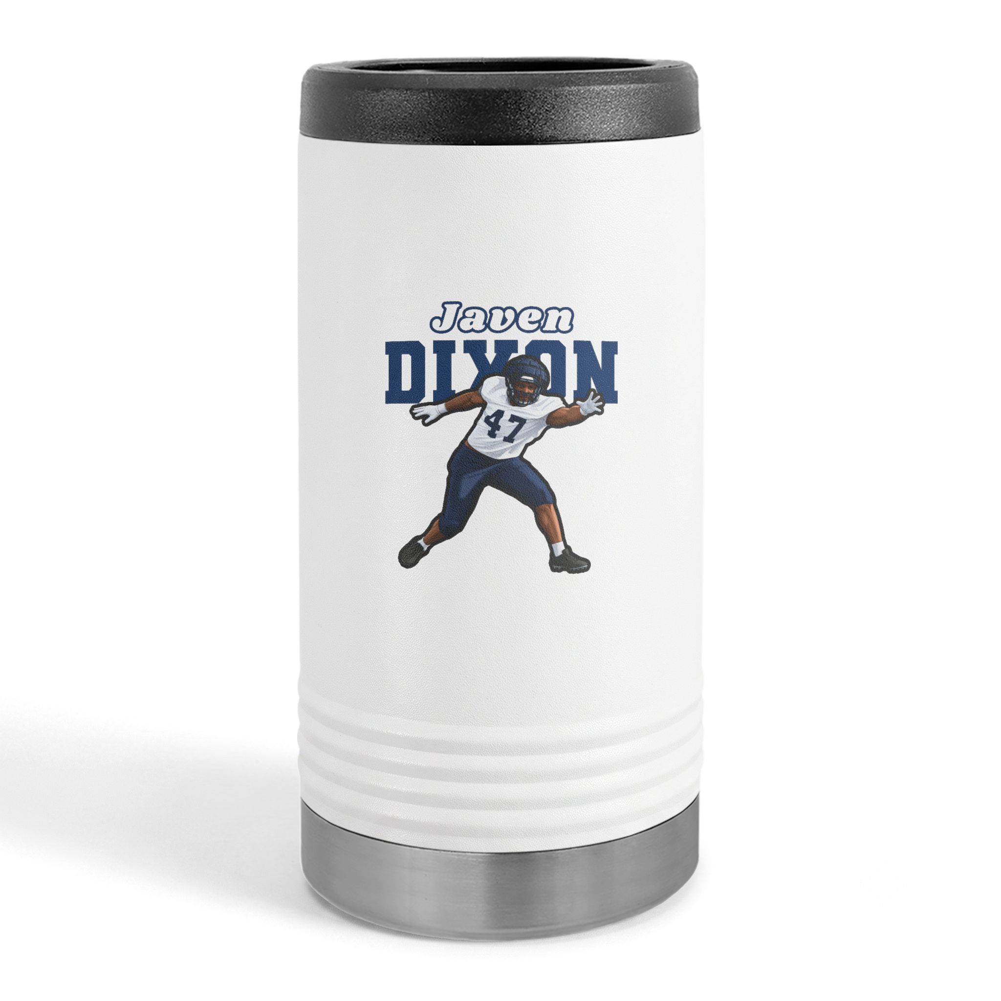 Slim Stainless Can Cooler — character_name_arch in White