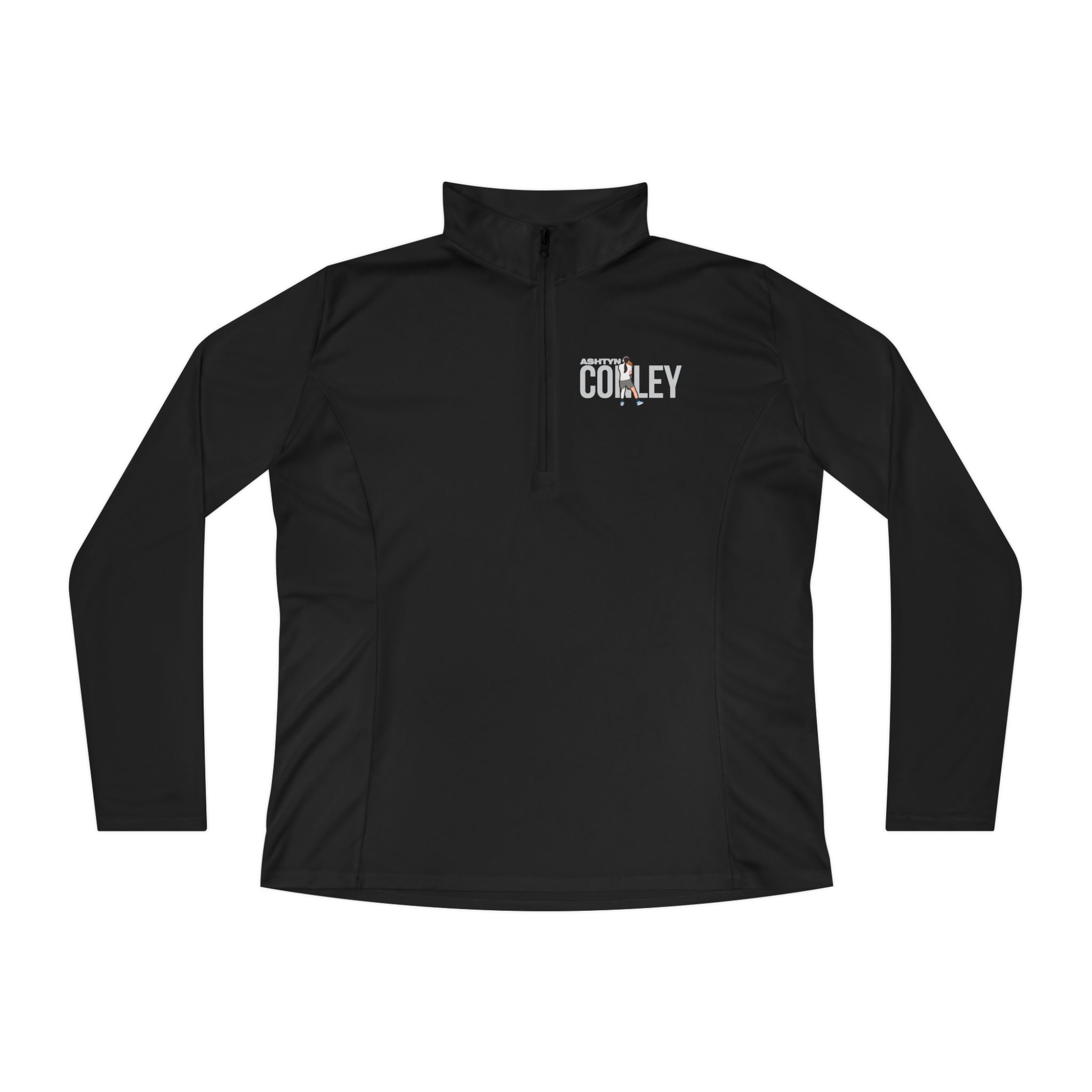 Women's Q-Zip Pullover — character_player_name in Black