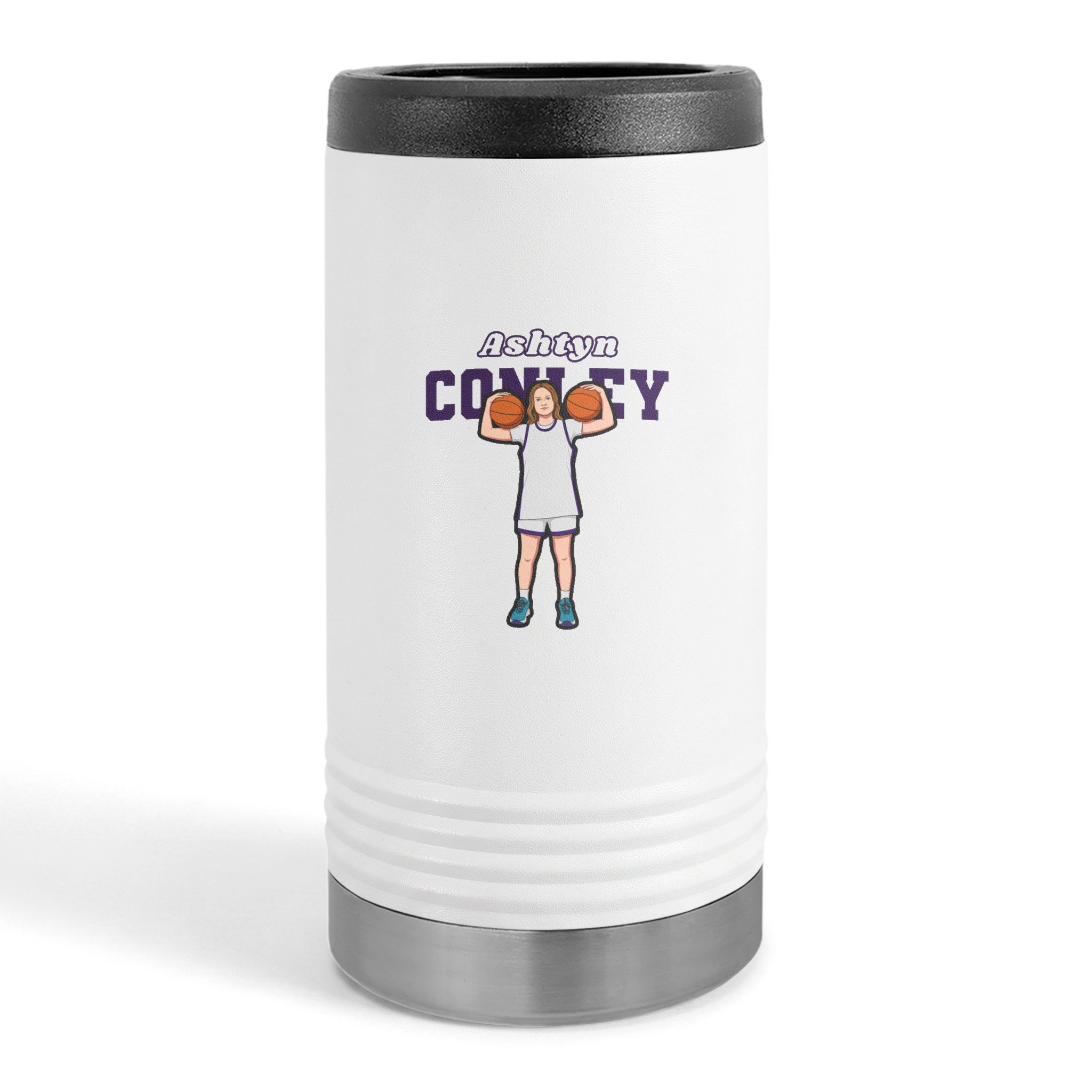 Slim Stainless Can Cooler — character_name_arch in White