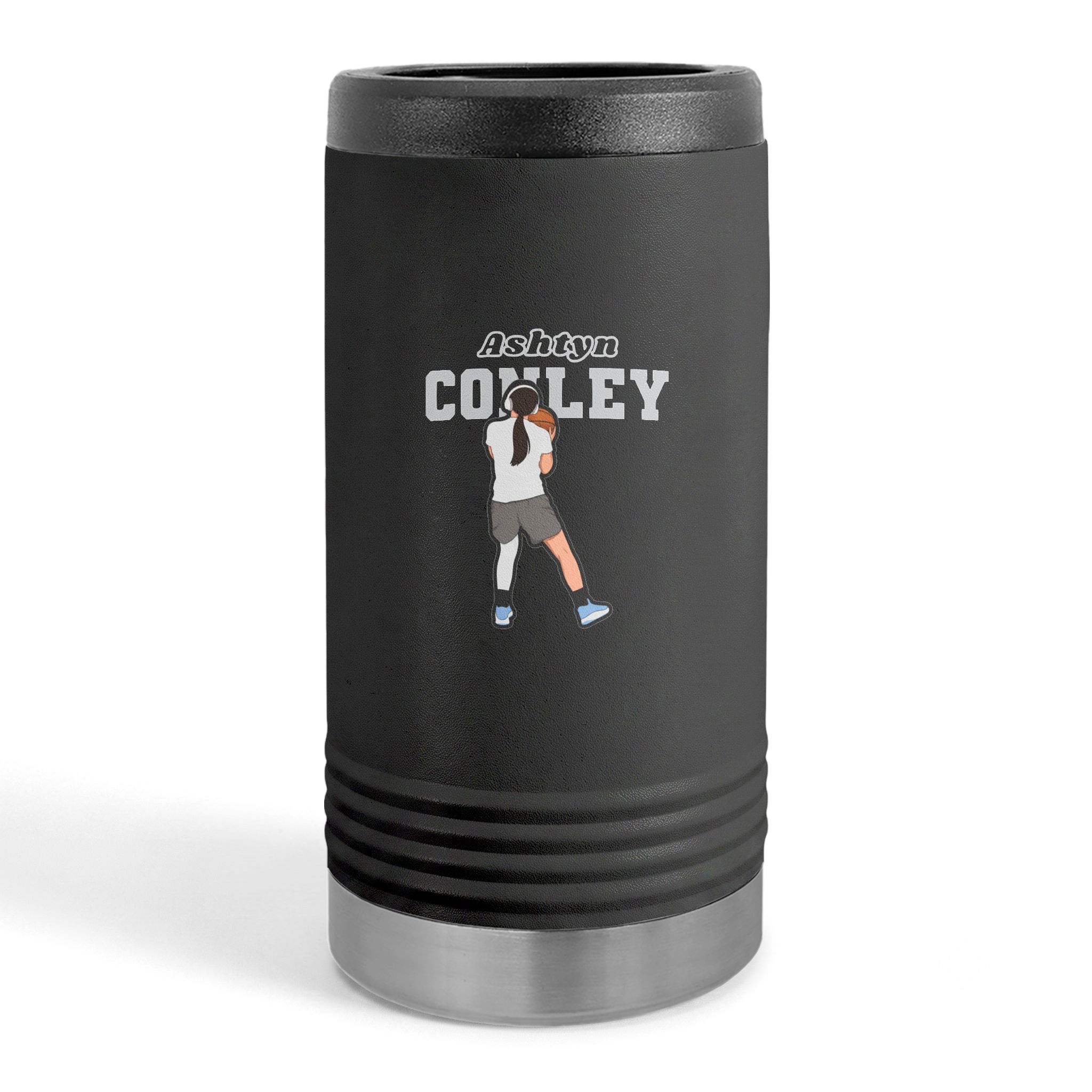 Slim Stainless Can Cooler — character_name_arch in Black