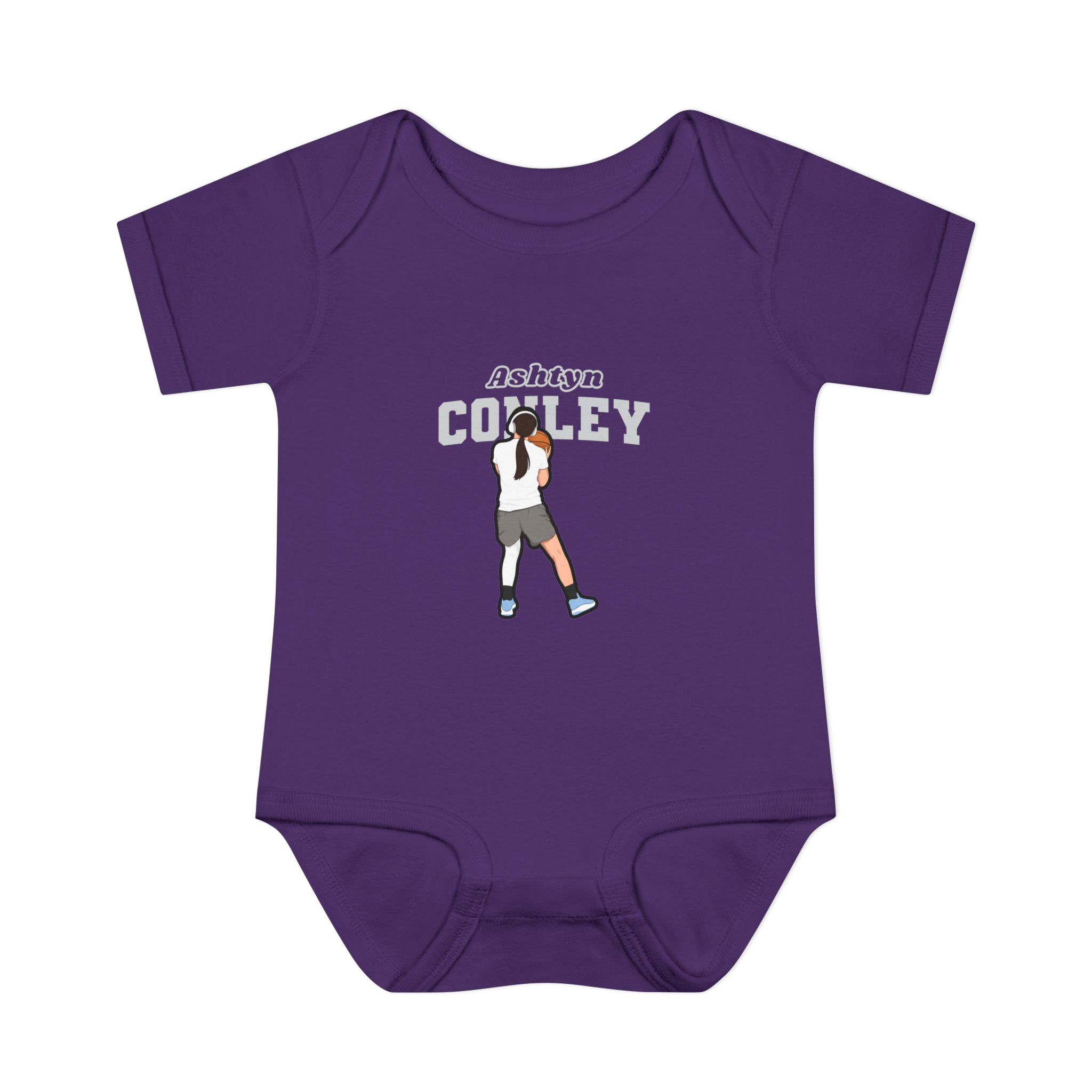 Baby Onesie — character_name_arch in Purple