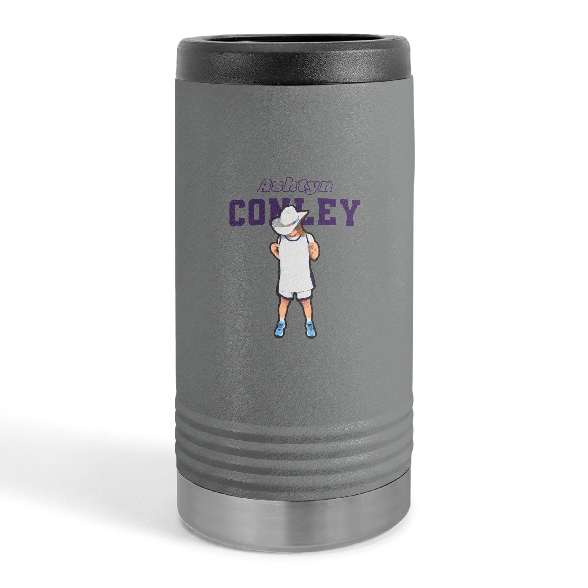 Slim Stainless Can Cooler — character_name_arch in Grey