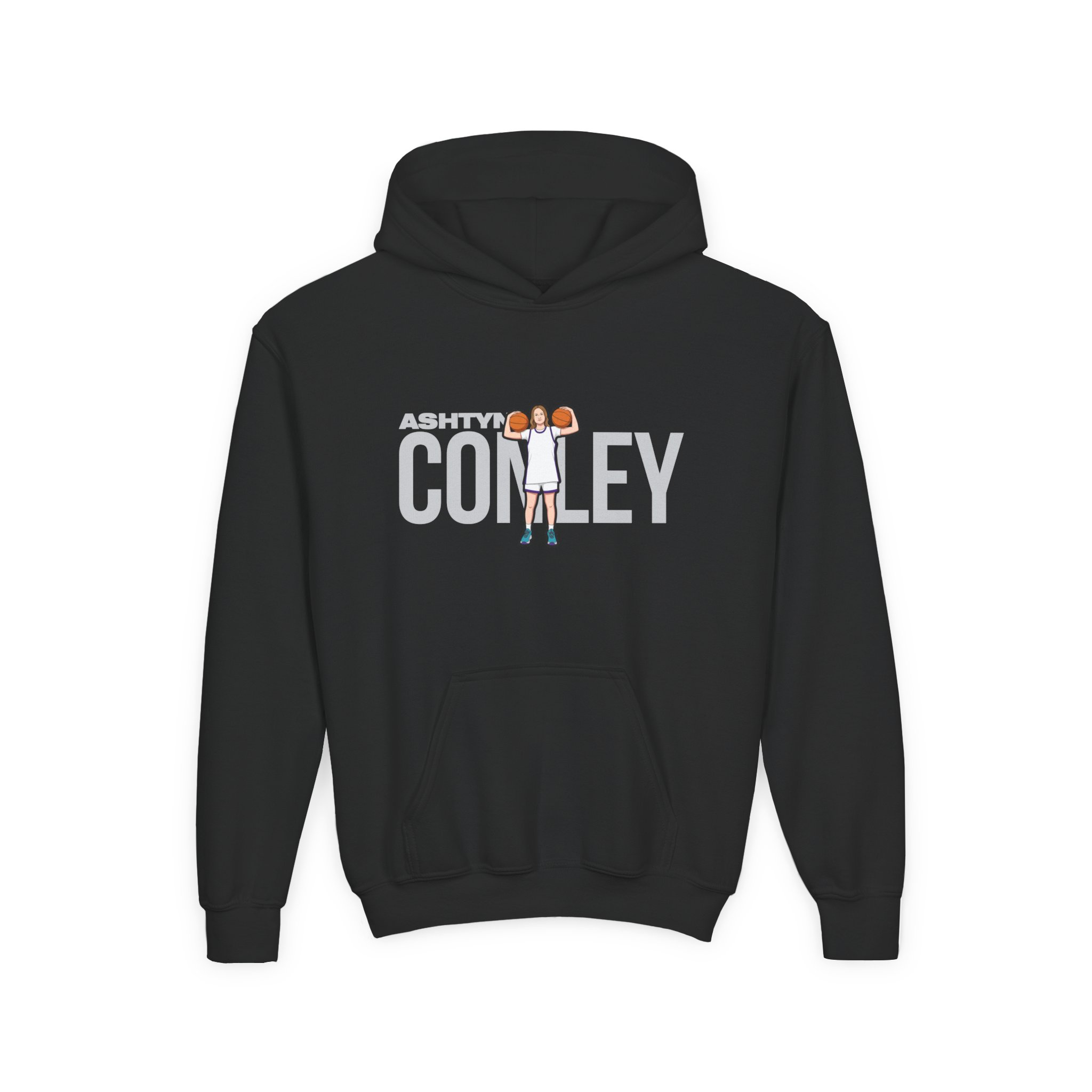 Youth Hoodie — character_player_name in Black