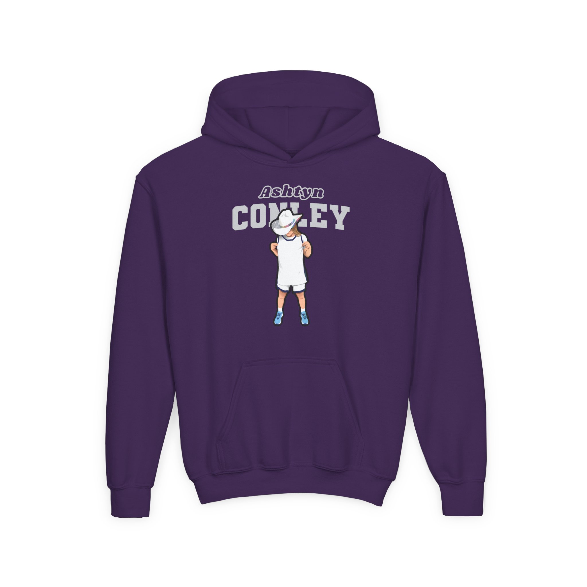 Youth Hoodie — character_name_arch in Purple