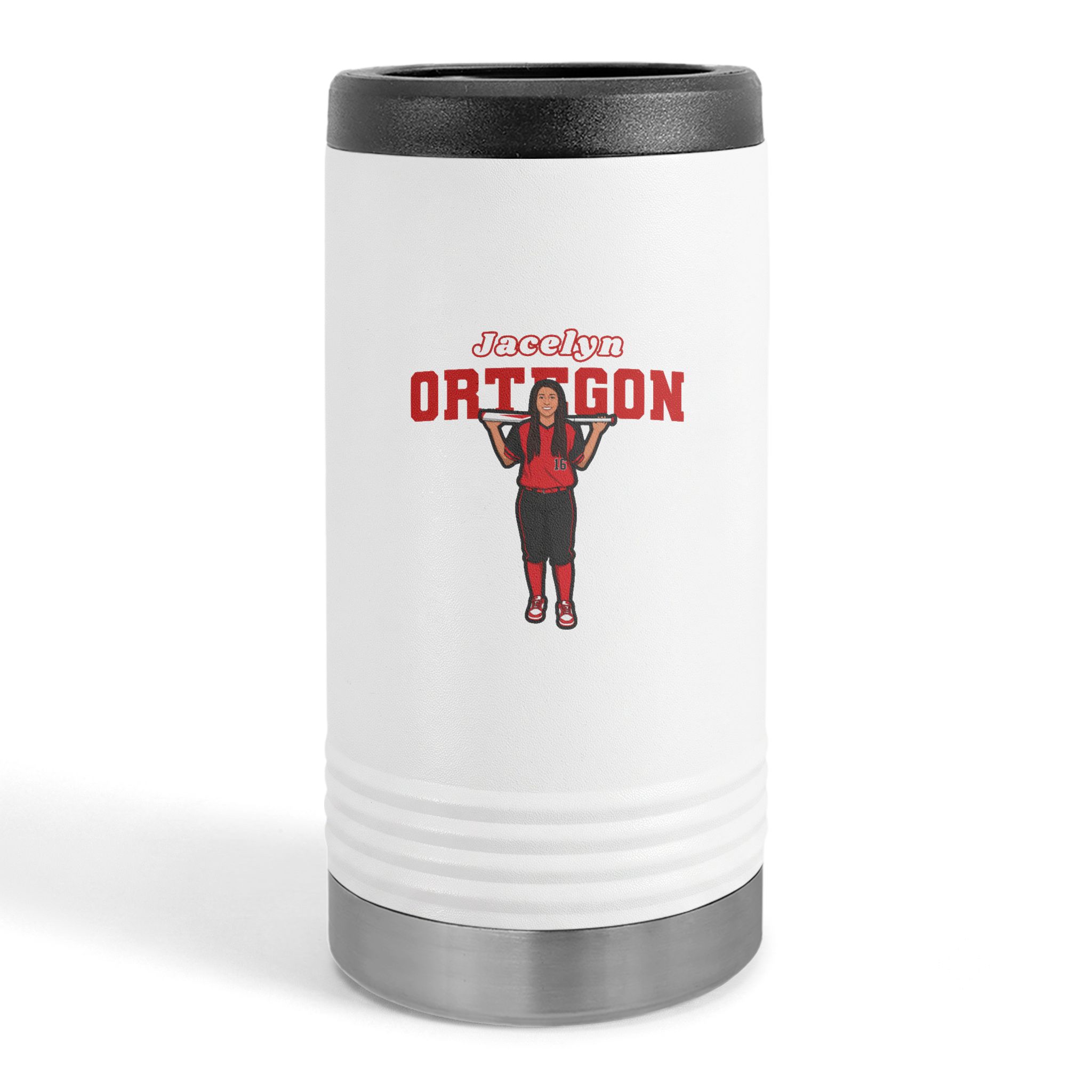 Slim Stainless Can Cooler — character_name_arch in White