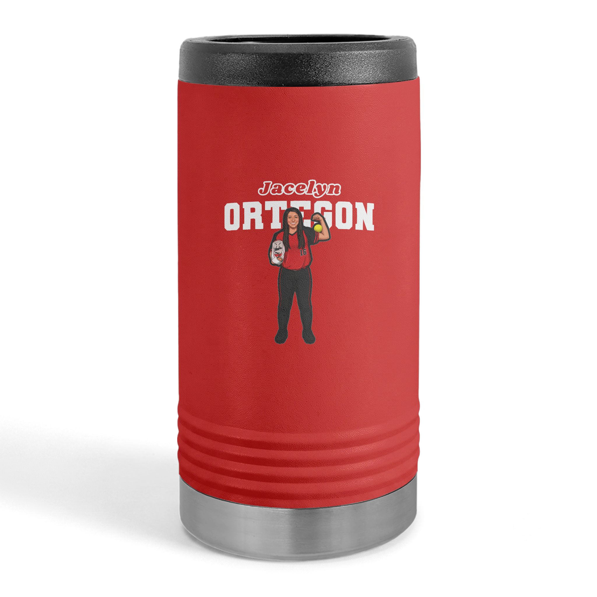 Slim Stainless Can Cooler — character_name_arch in Red