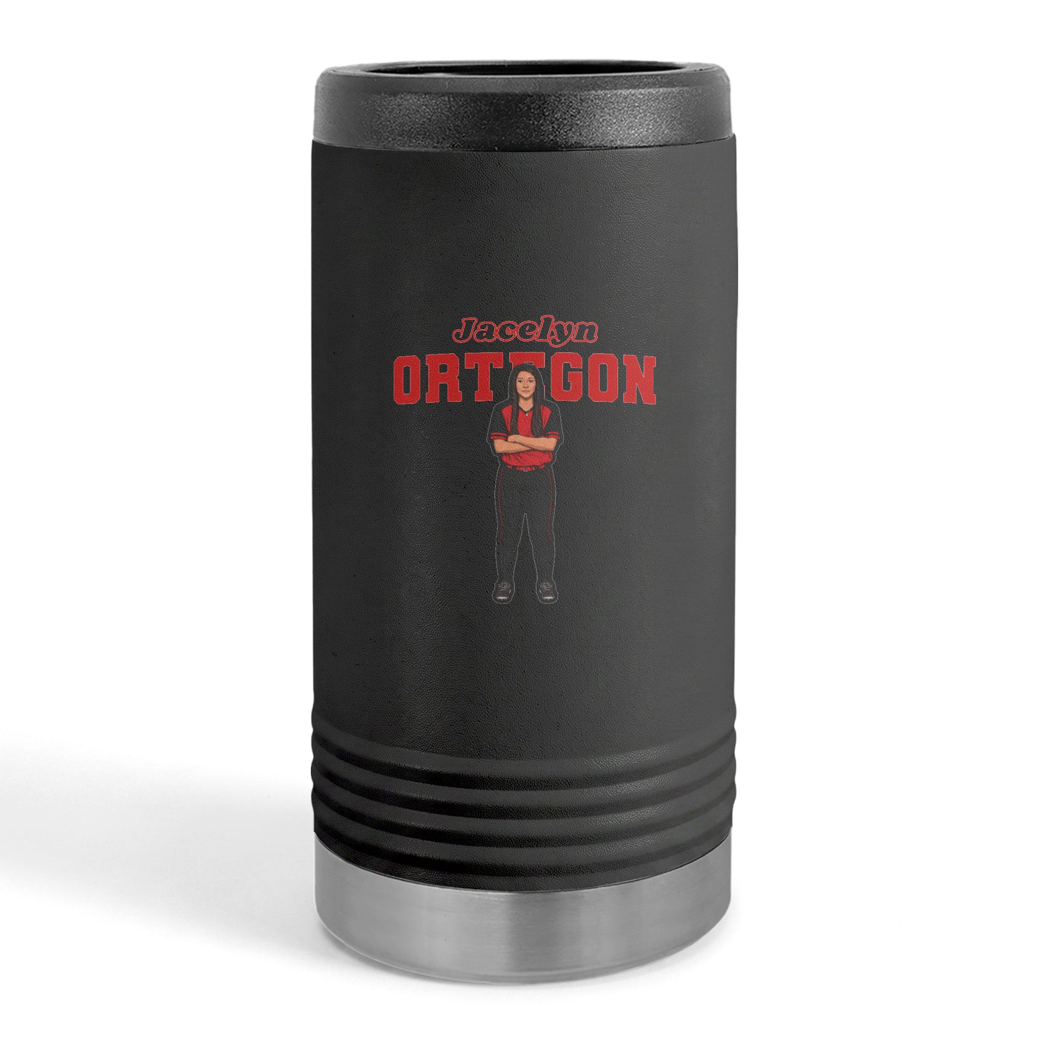 Slim Stainless Can Cooler — character_name_arch in Black
