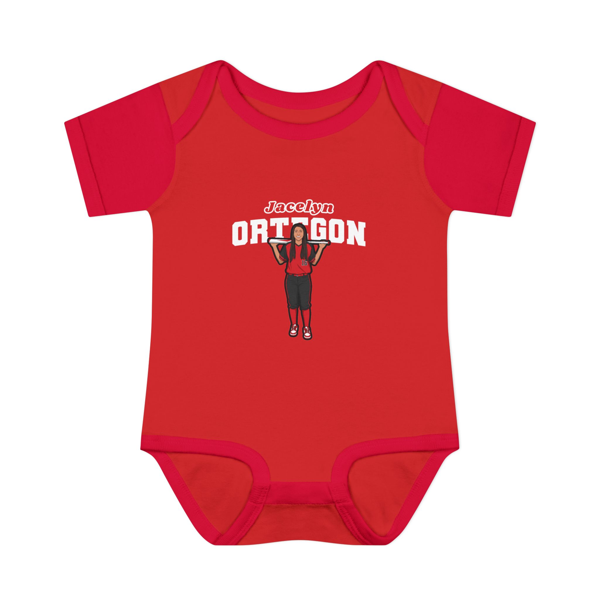 Baby Onesie — character_name_arch in Red