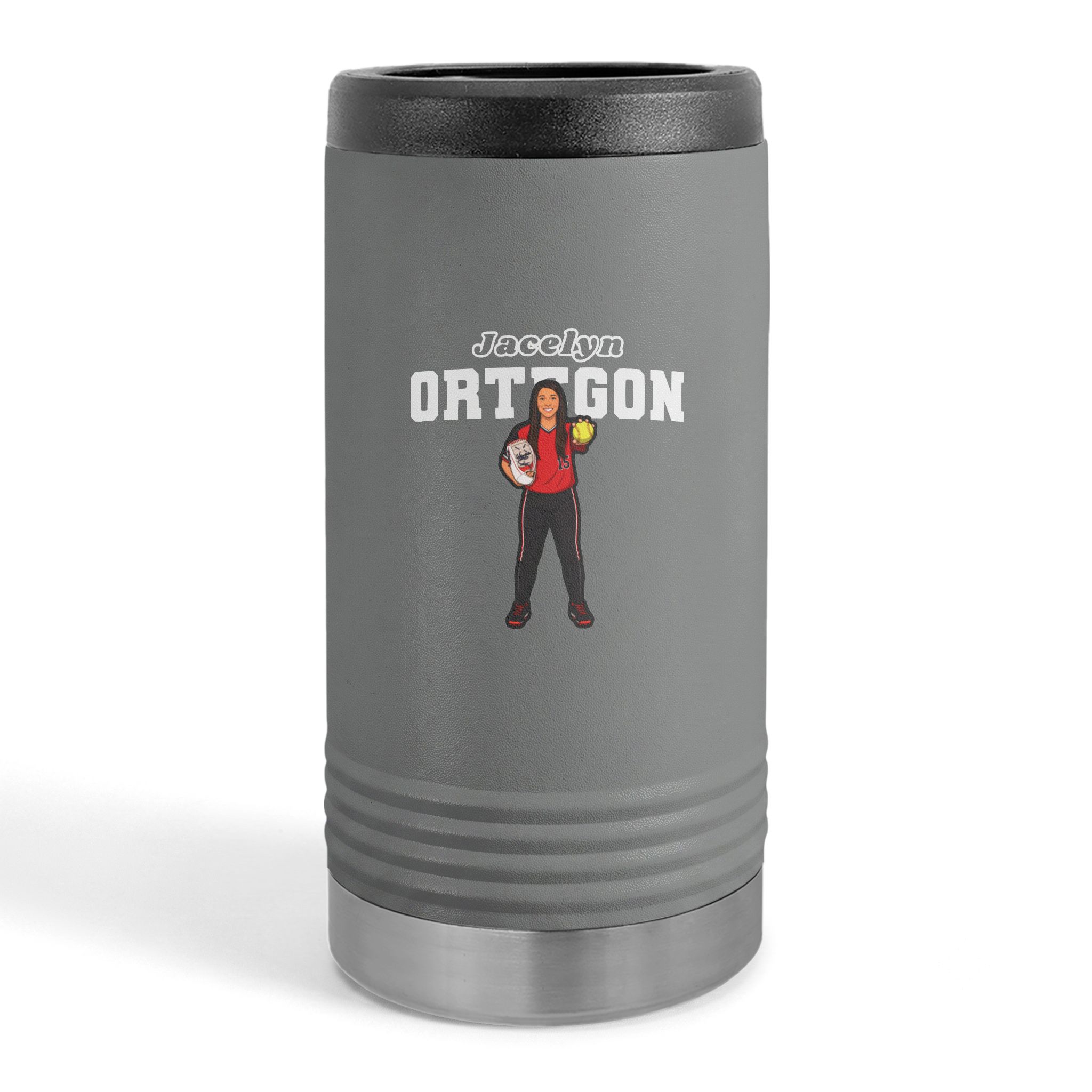 Slim Stainless Can Cooler — character_name_arch in Grey