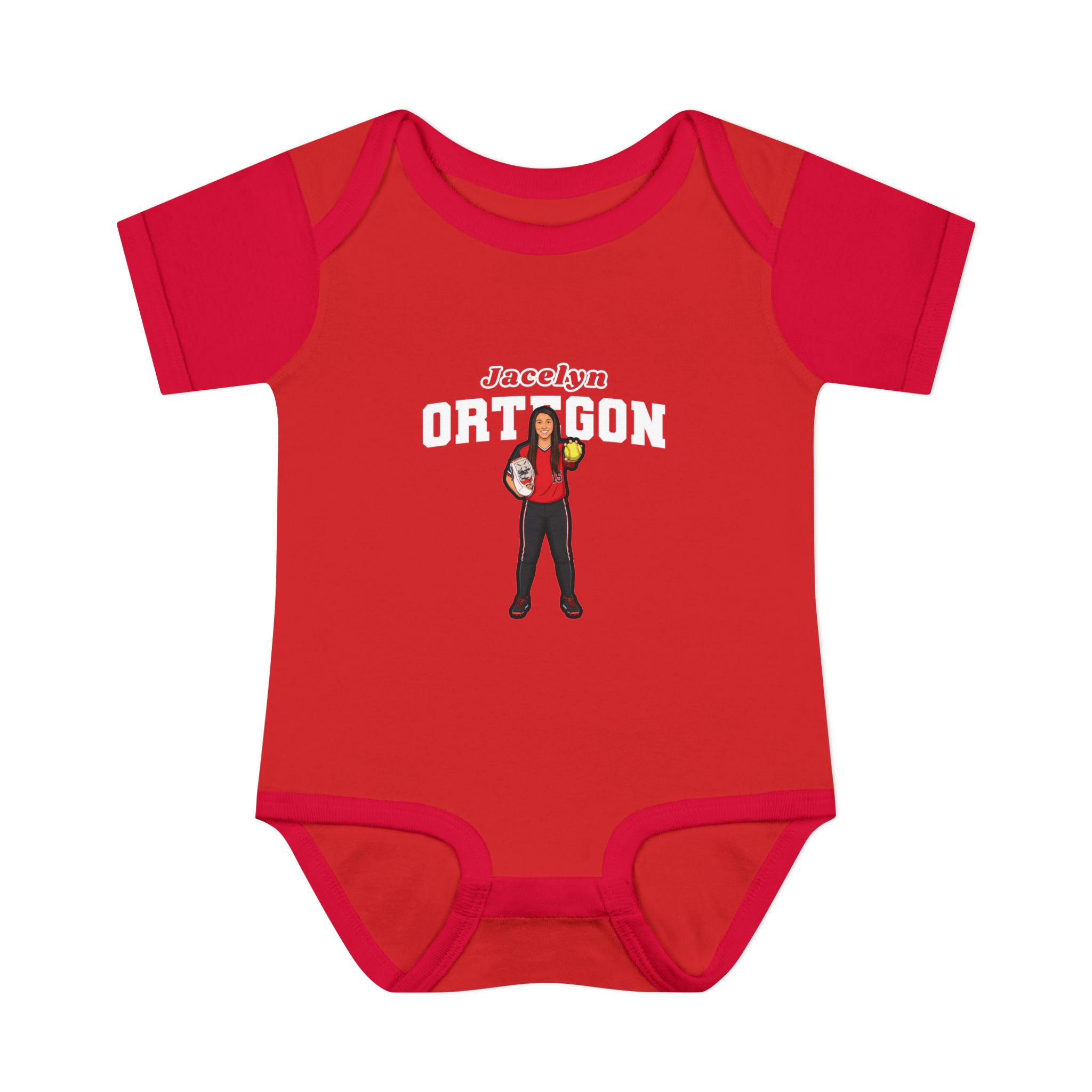Baby Onesie — character_name_arch in Red