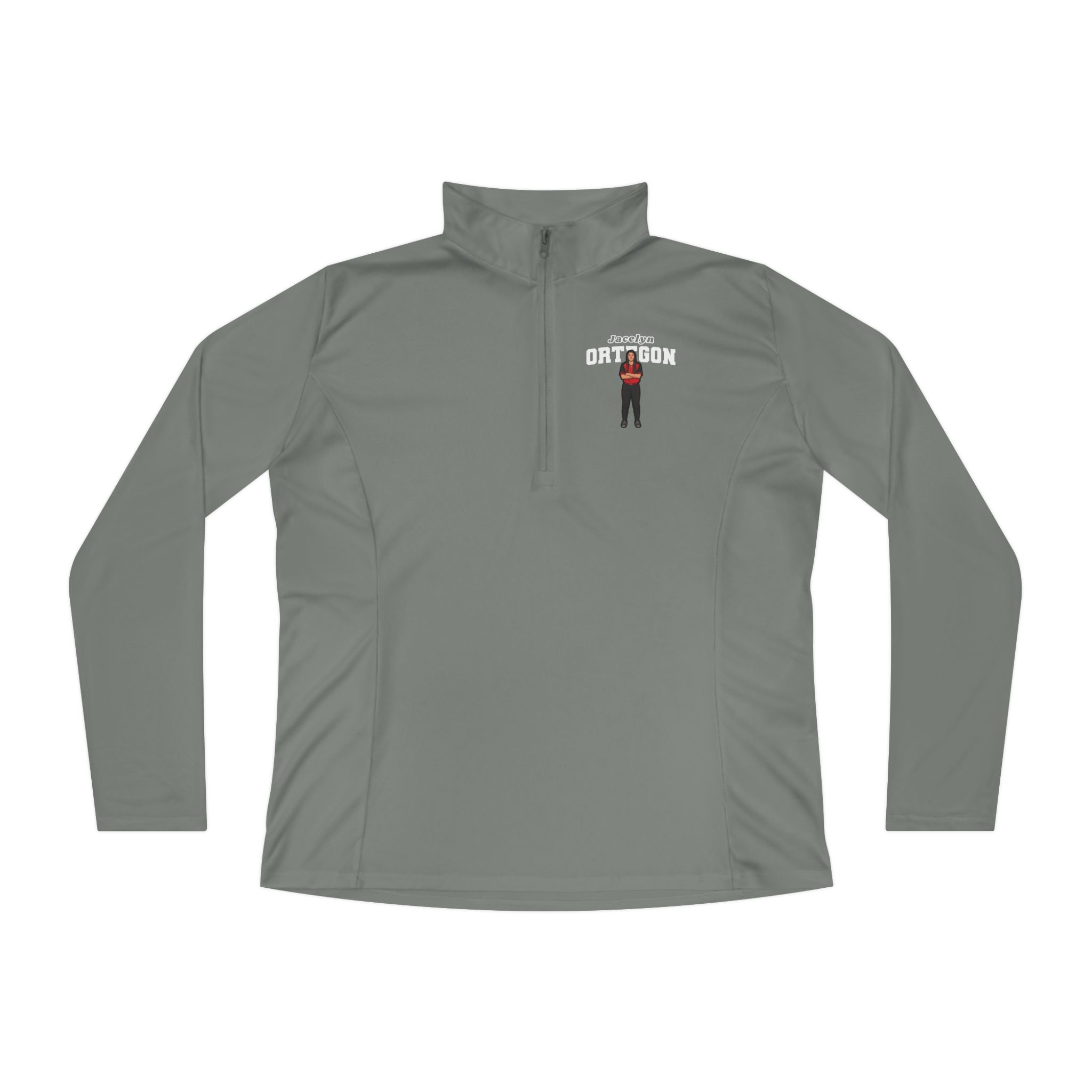 Women's Q-Zip Pullover — character_name_arch in Grey