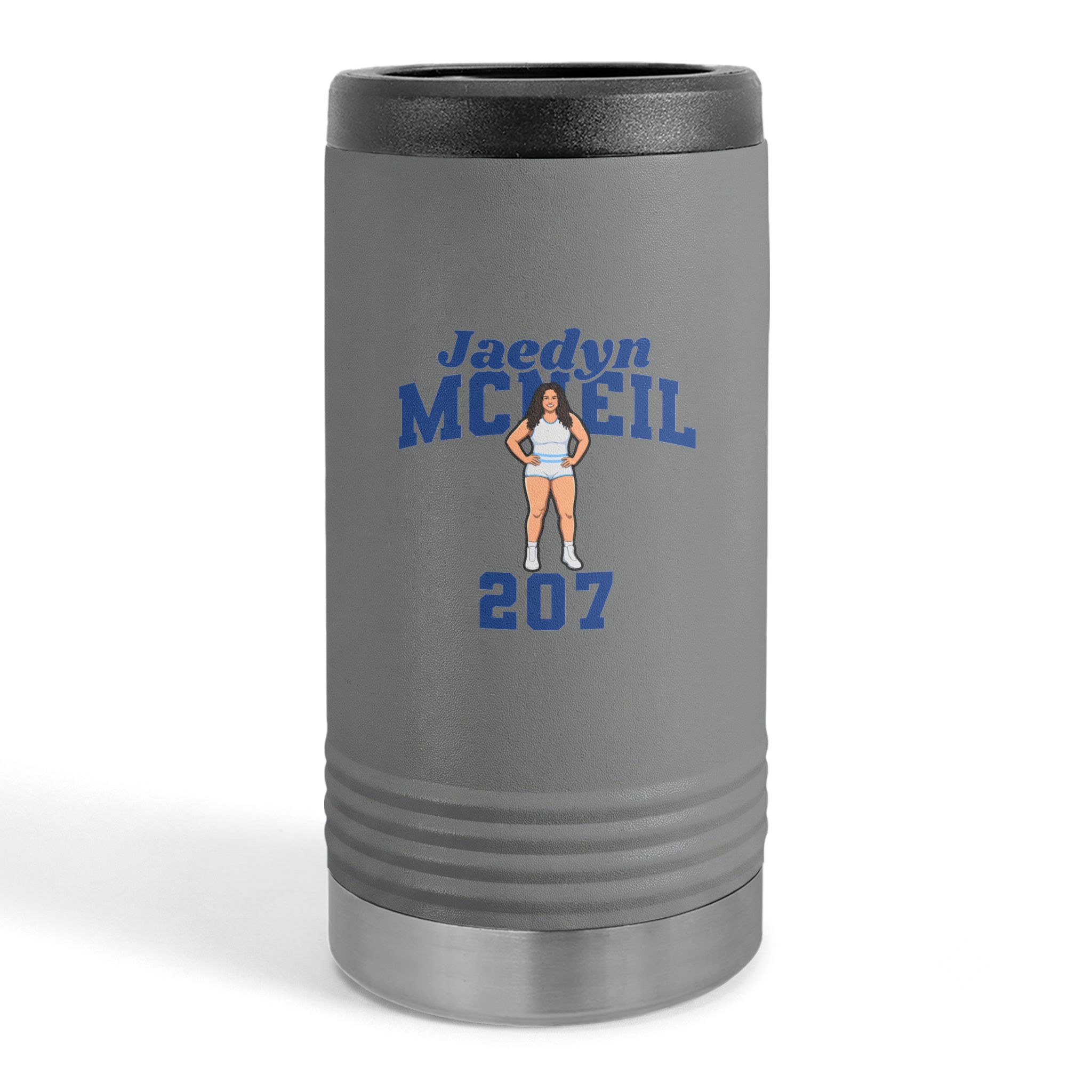 Slim Stainless Can Cooler — character_signature_arch in Grey