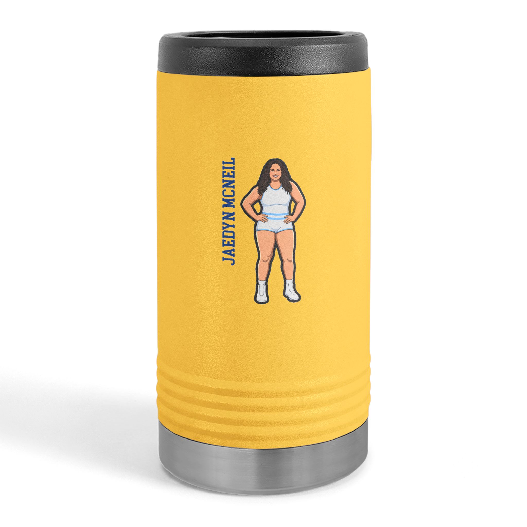 Slim Stainless Can Cooler — character_name_vertical in Yellow