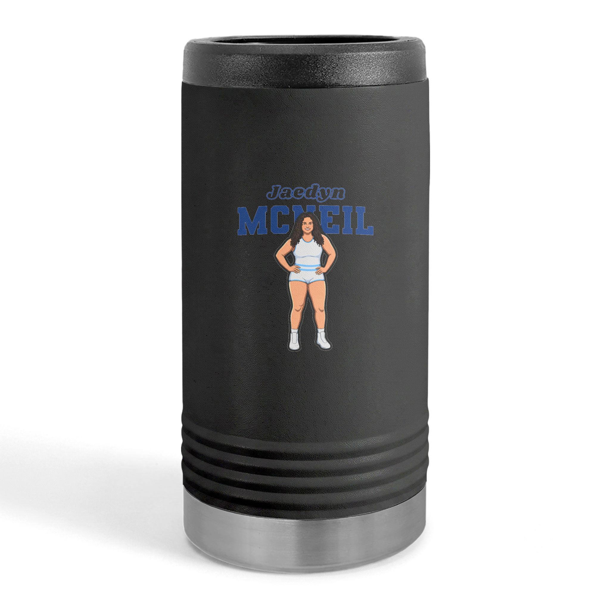 Slim Stainless Can Cooler — character_name_arch in Black