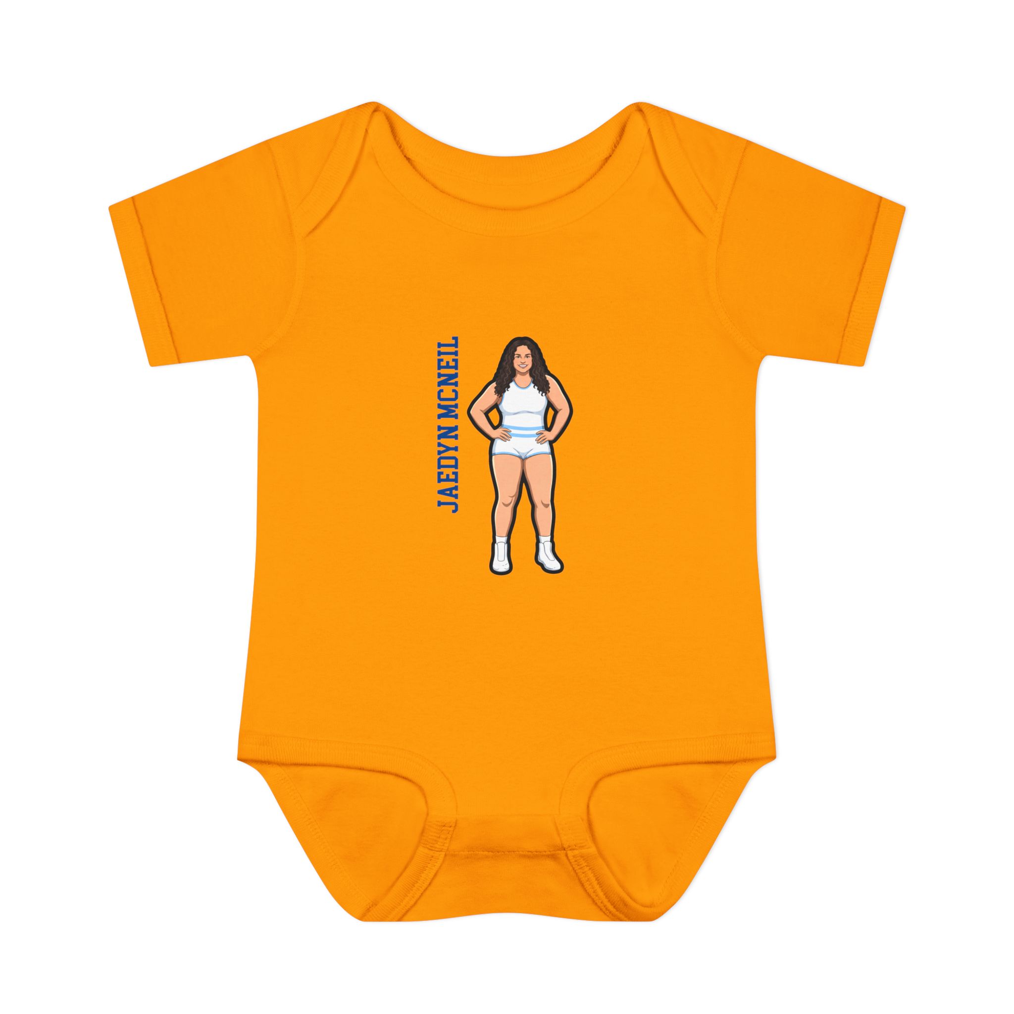 Baby Onesie — character_name_vertical in Gold