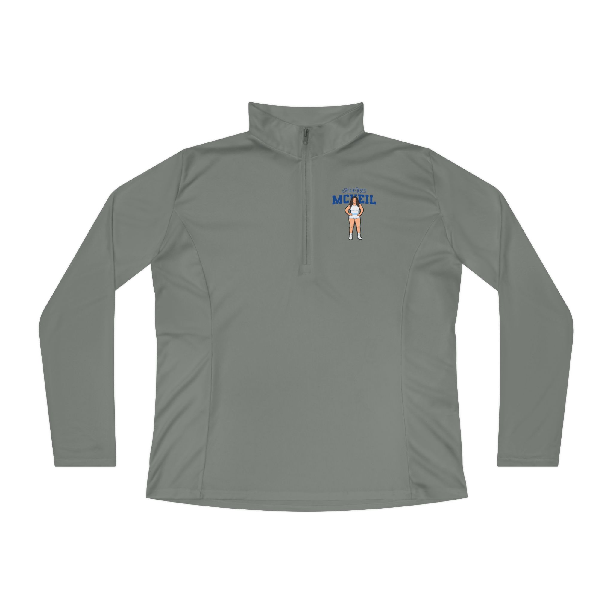 Women's Q-Zip Pullover — character_name_arch in Grey