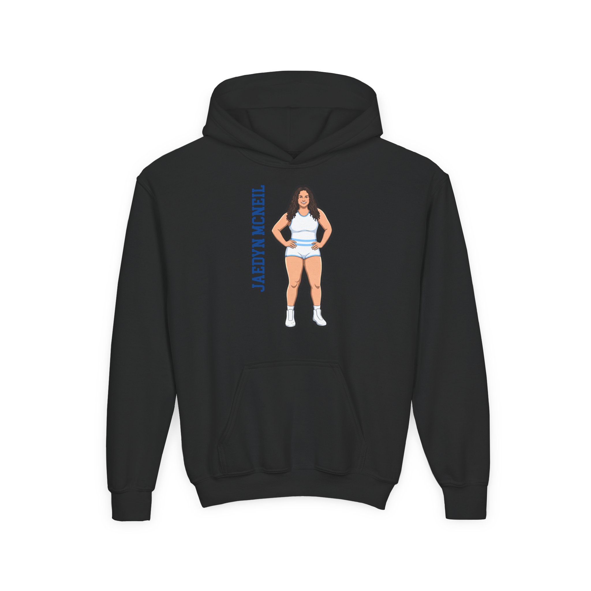 Youth Hoodie — character_name_vertical in Black