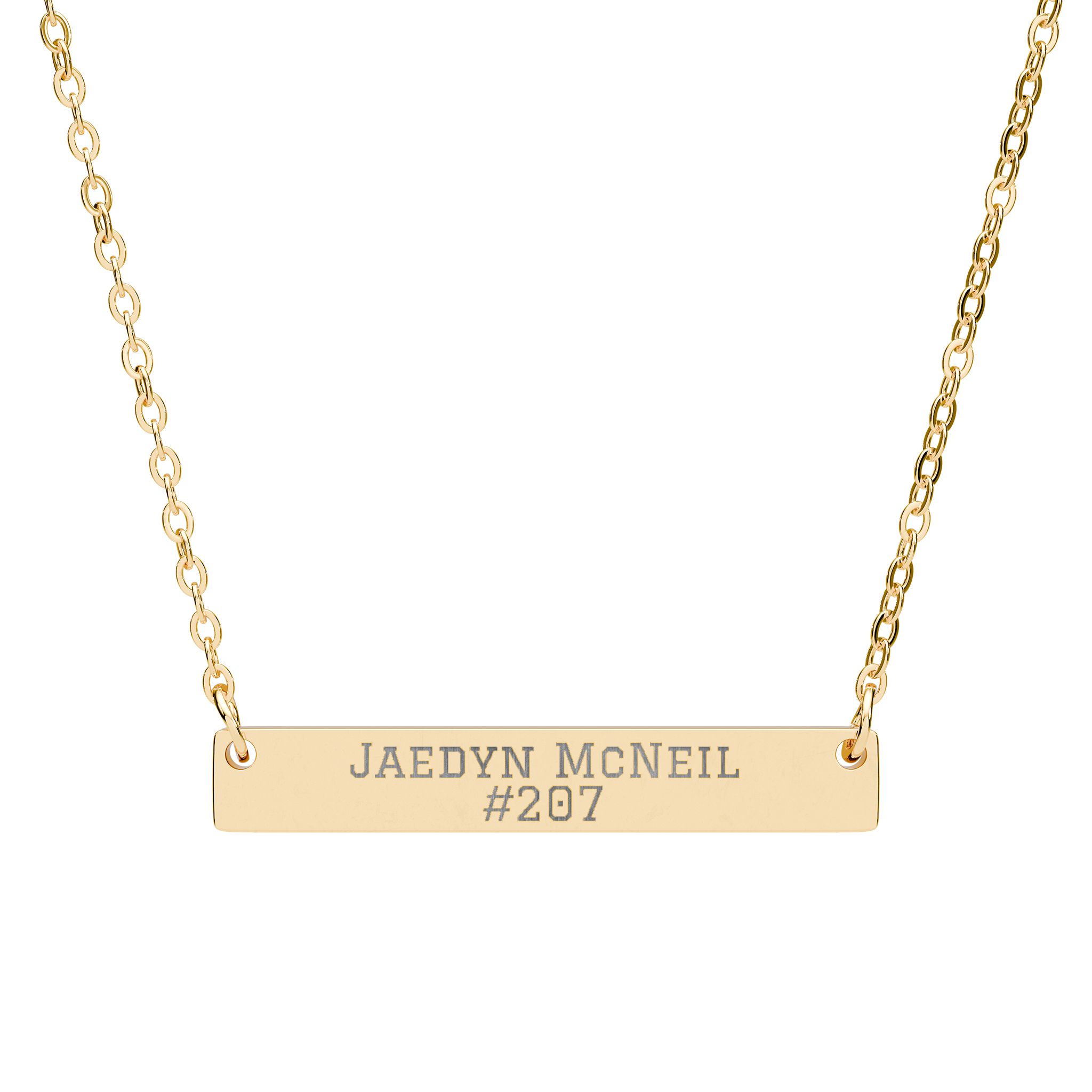 Engraved Bar Necklace — Name & Number in Gold