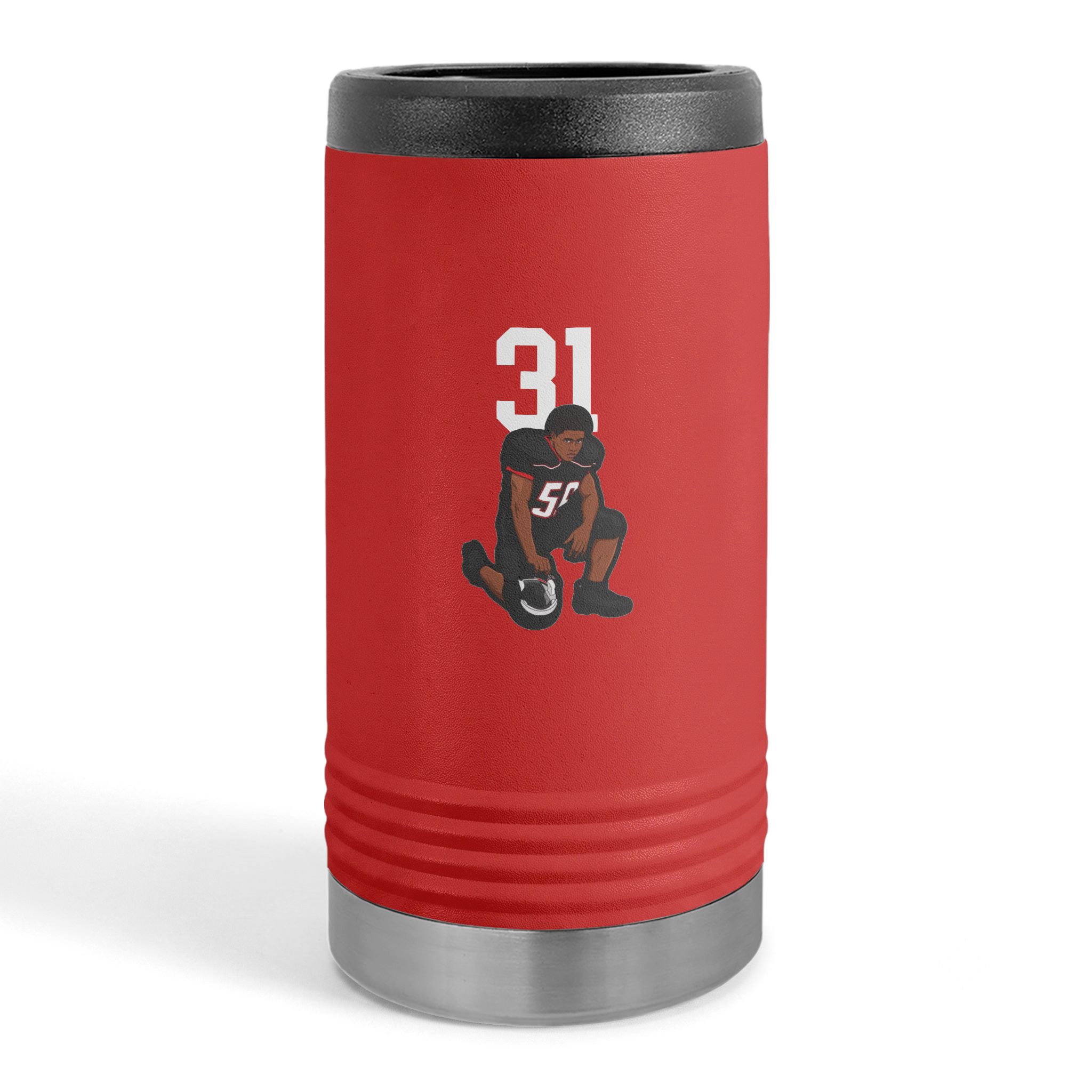 Slim Stainless Can Cooler — character_number_top in Red