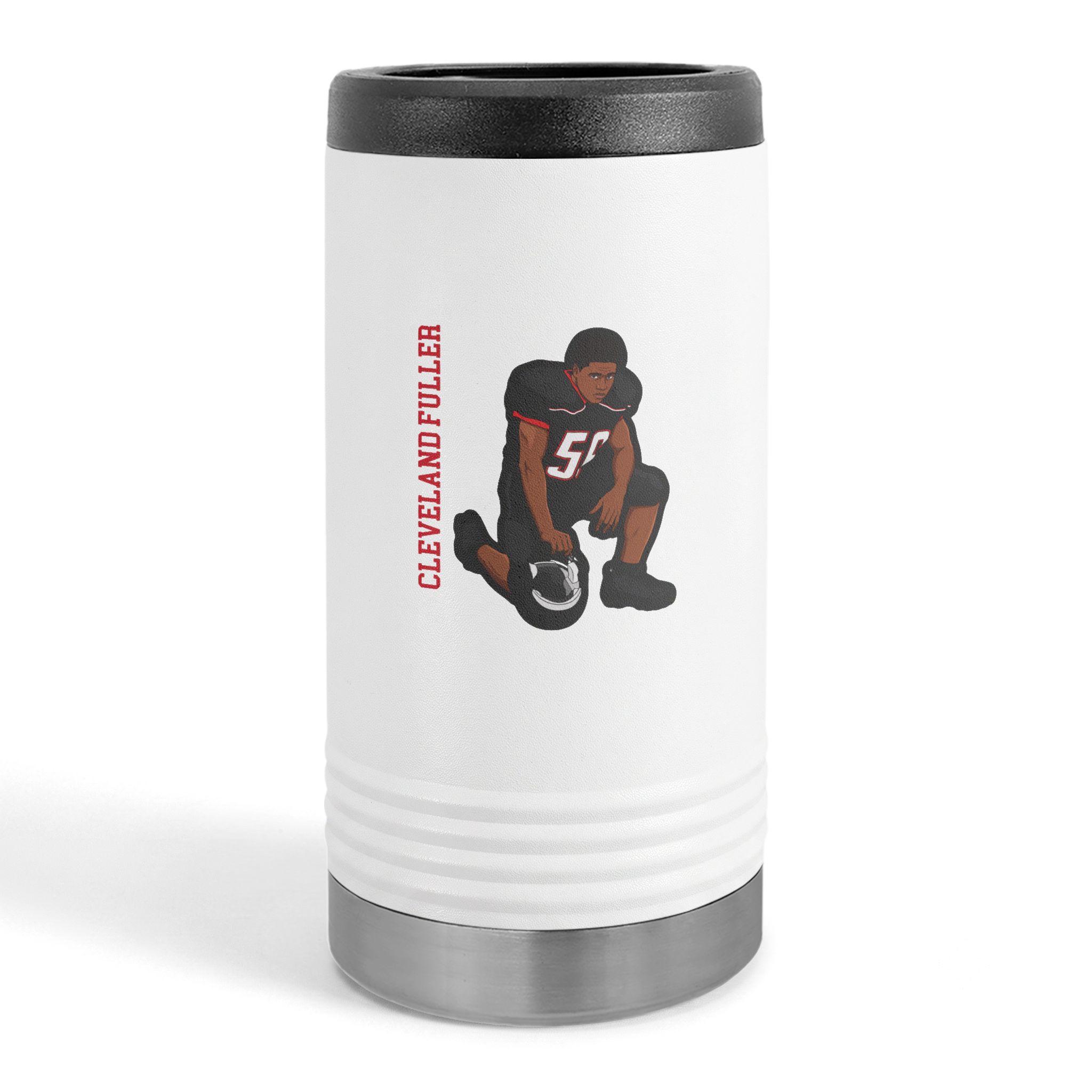 Slim Stainless Can Cooler — character_name_vertical in White