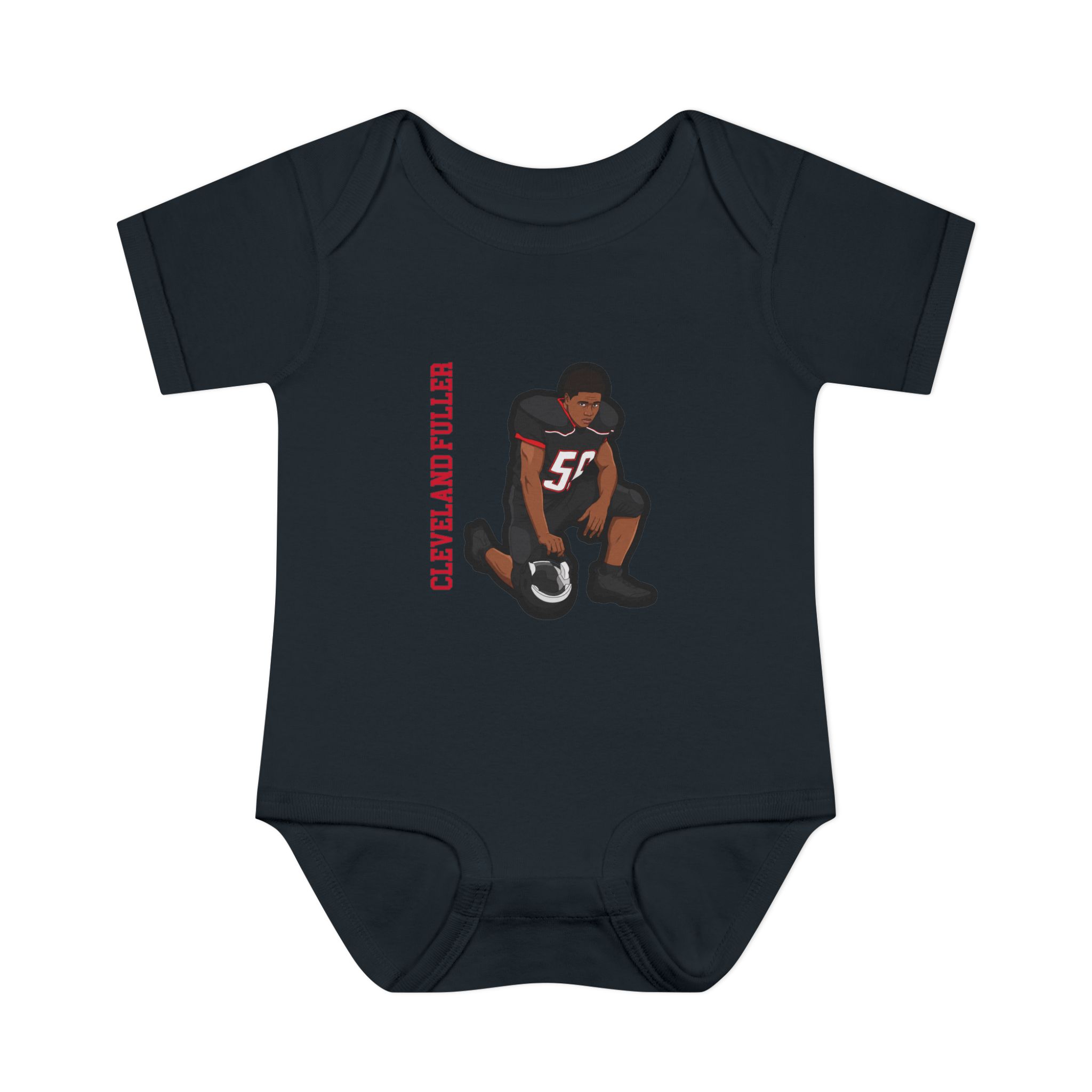 Baby Onesie — character_name_vertical in Black