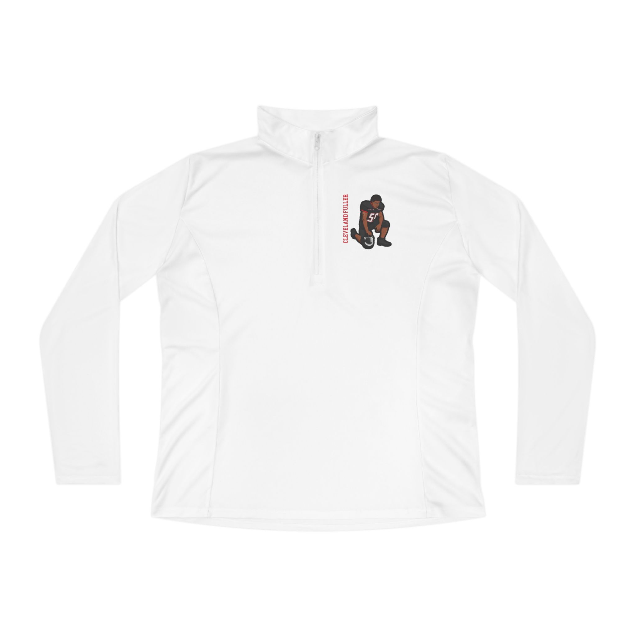 Women's Q-Zip Pullover — character_name_vertical in White