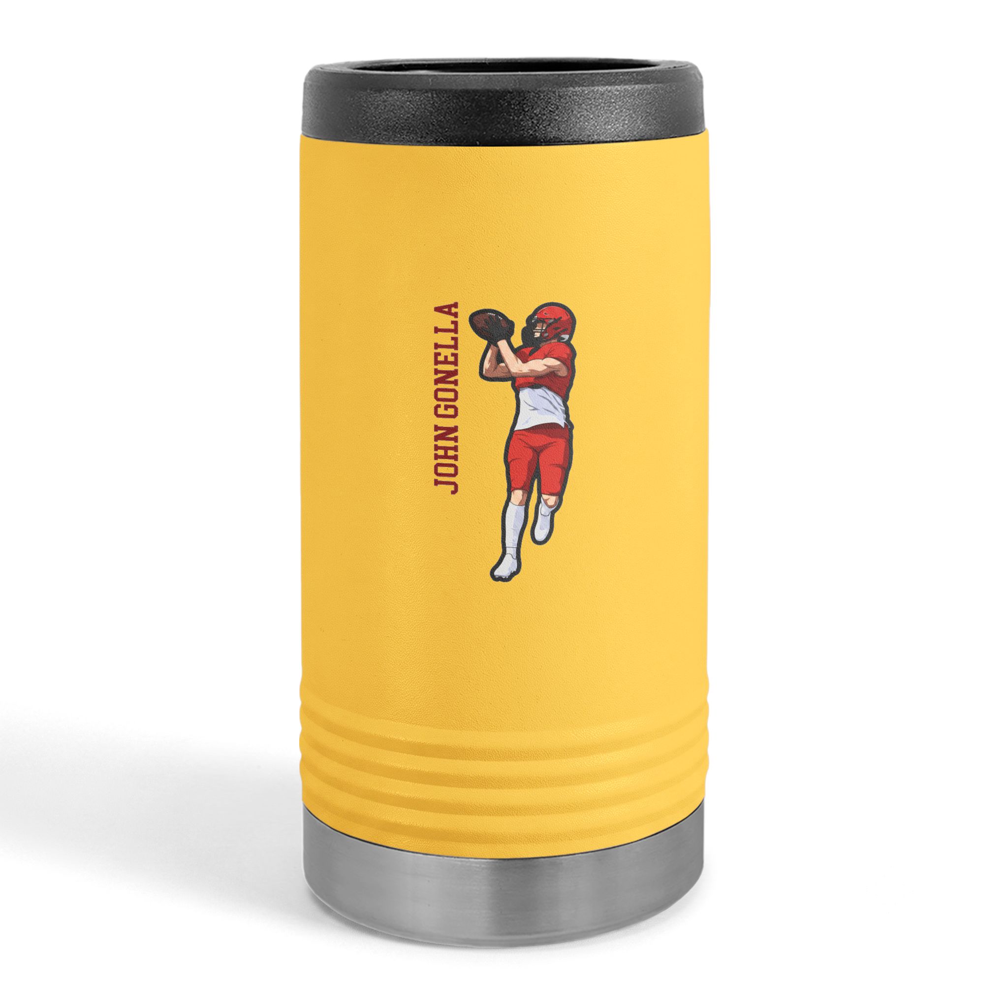 Slim Stainless Can Cooler — character_name_vertical in Yellow