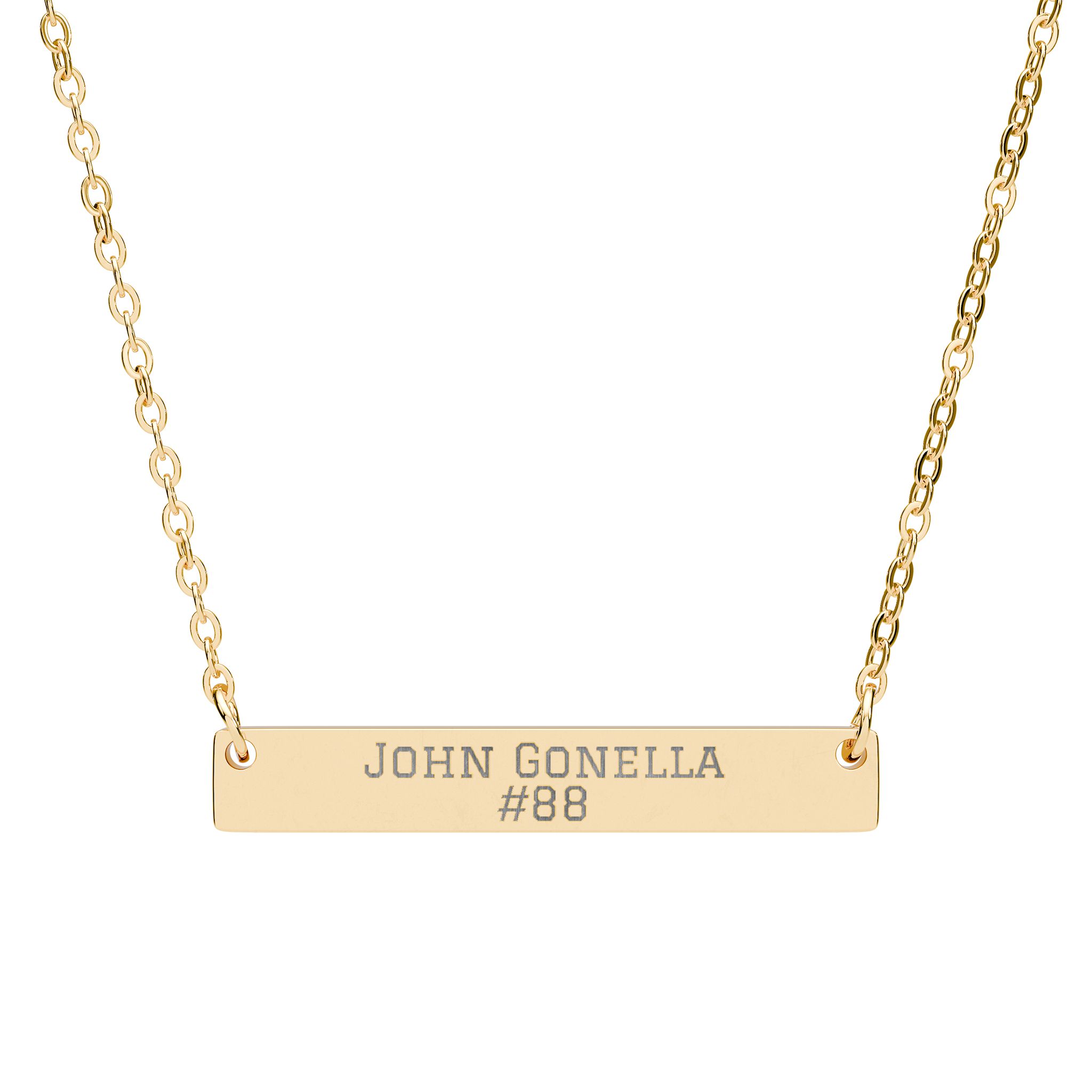 Engraved Bar Necklace — Name & Number in Gold