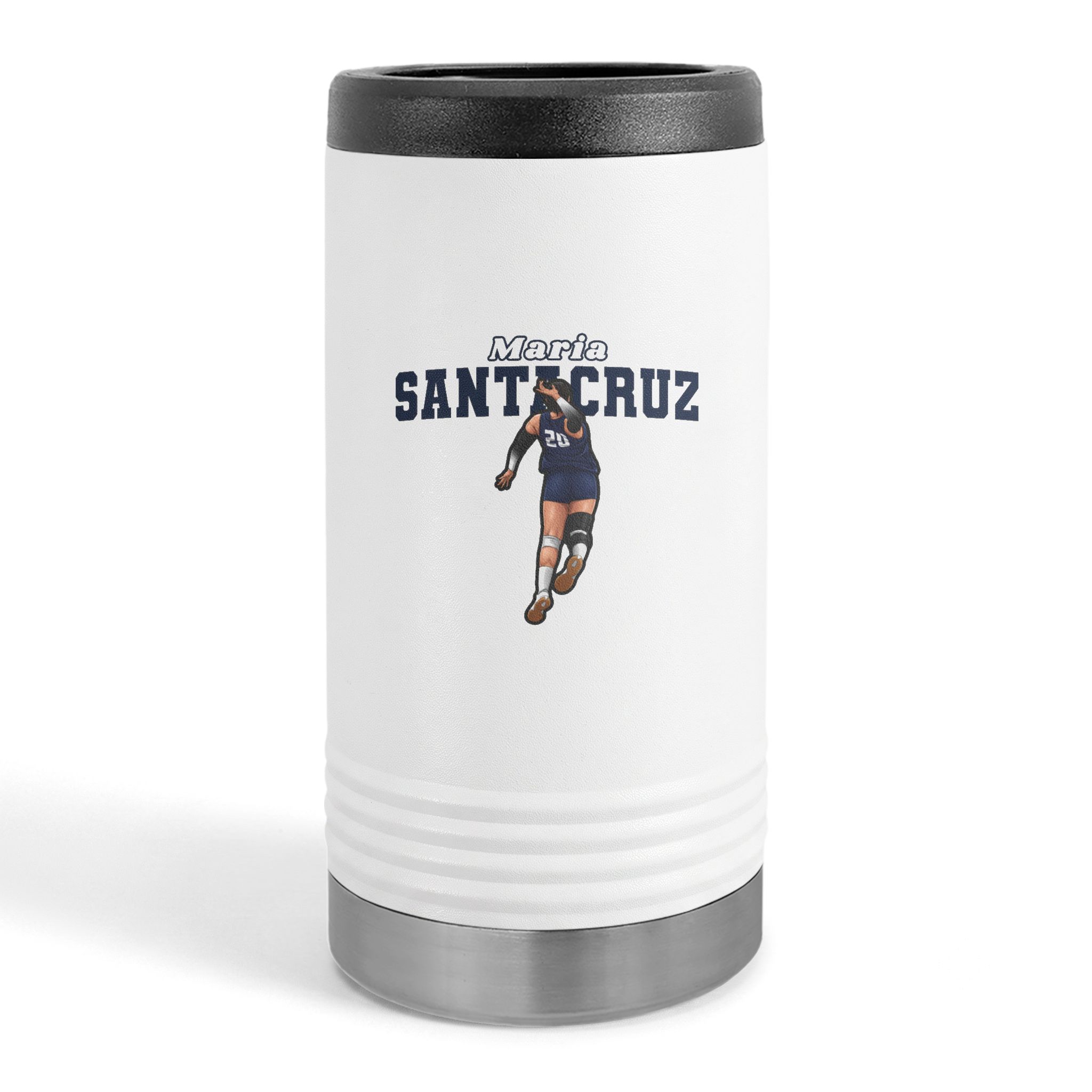 Slim Stainless Can Cooler — character_name_arch in White